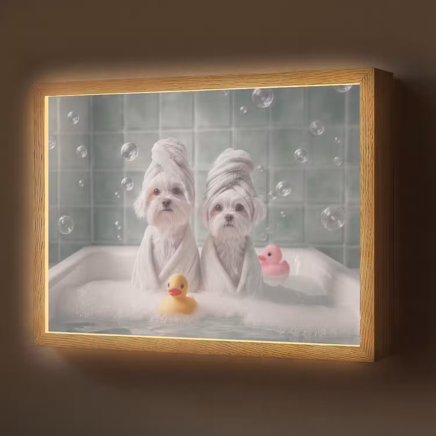 Hondjes - Badkuip - Badeendjes - Handdoeken Light Box met batterij (Wandlamp) middel -z3d_website