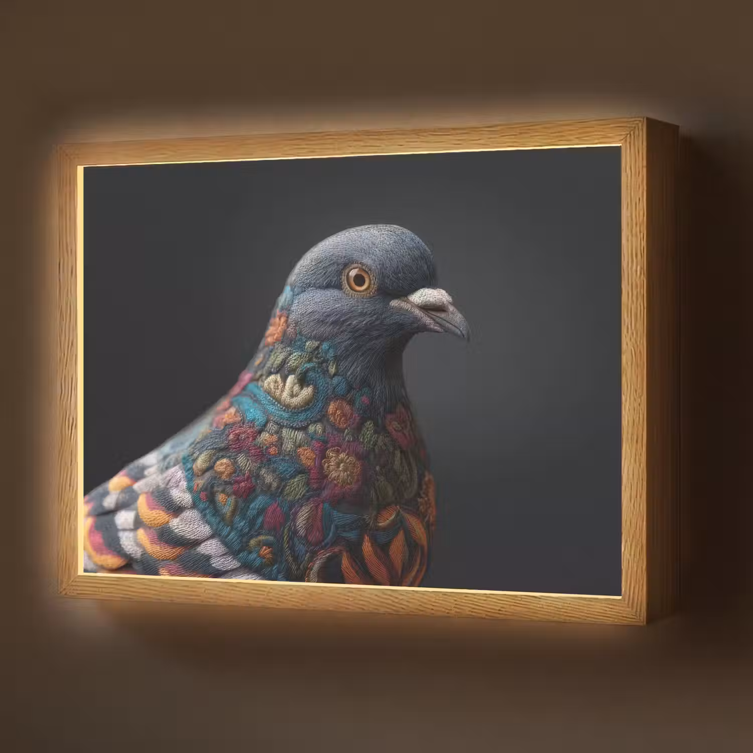 Duif - Bloemen - Zwart Light Box met batterij (Wandlamp) middel -z3d_website