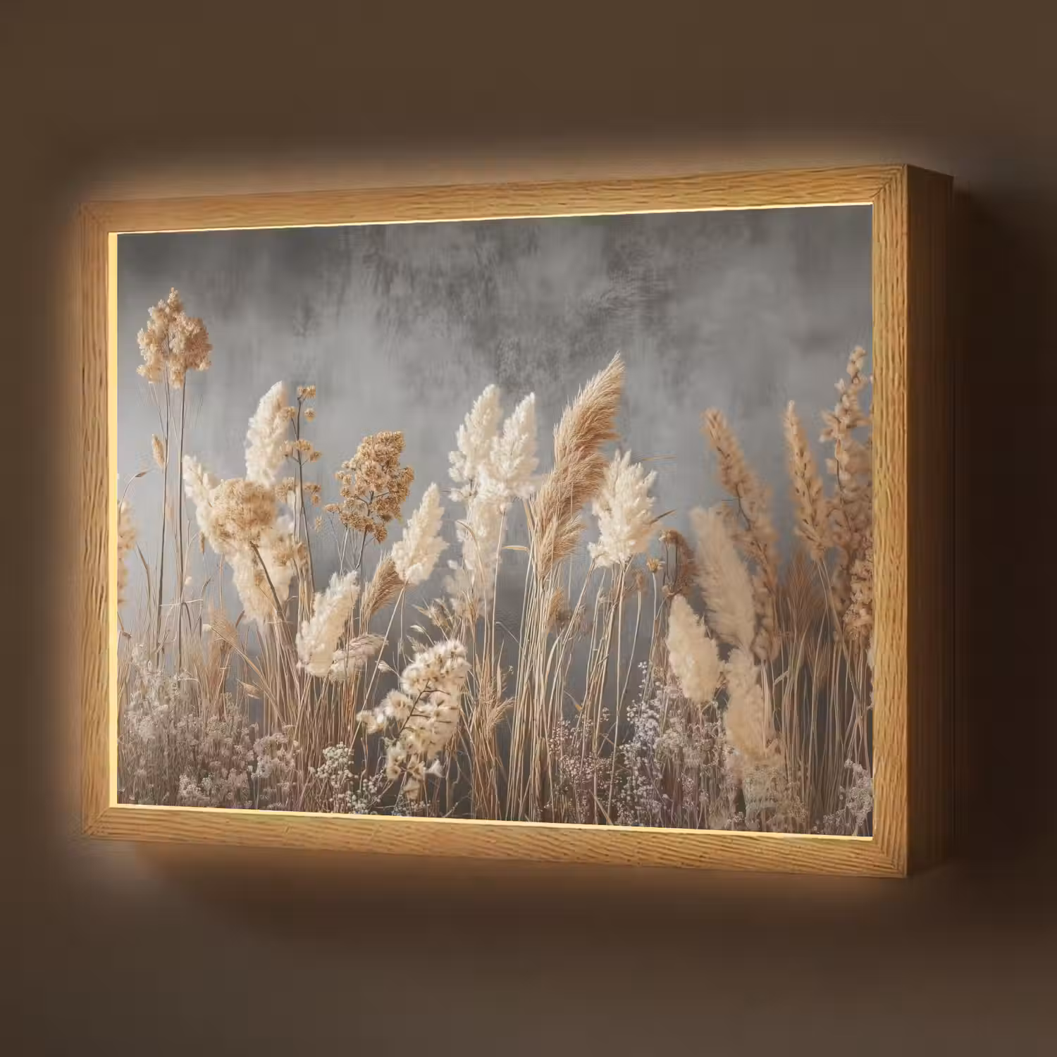 Gedroogde Veldbloemen - Grijs - Beton Light Box met batterij (Wandlamp) middel -z3d_website