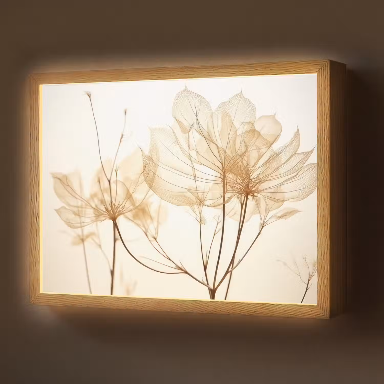 Droogbloemen - Beige - Planten - Wit Light Box met batterij (Wandlamp) middel -z3d_website