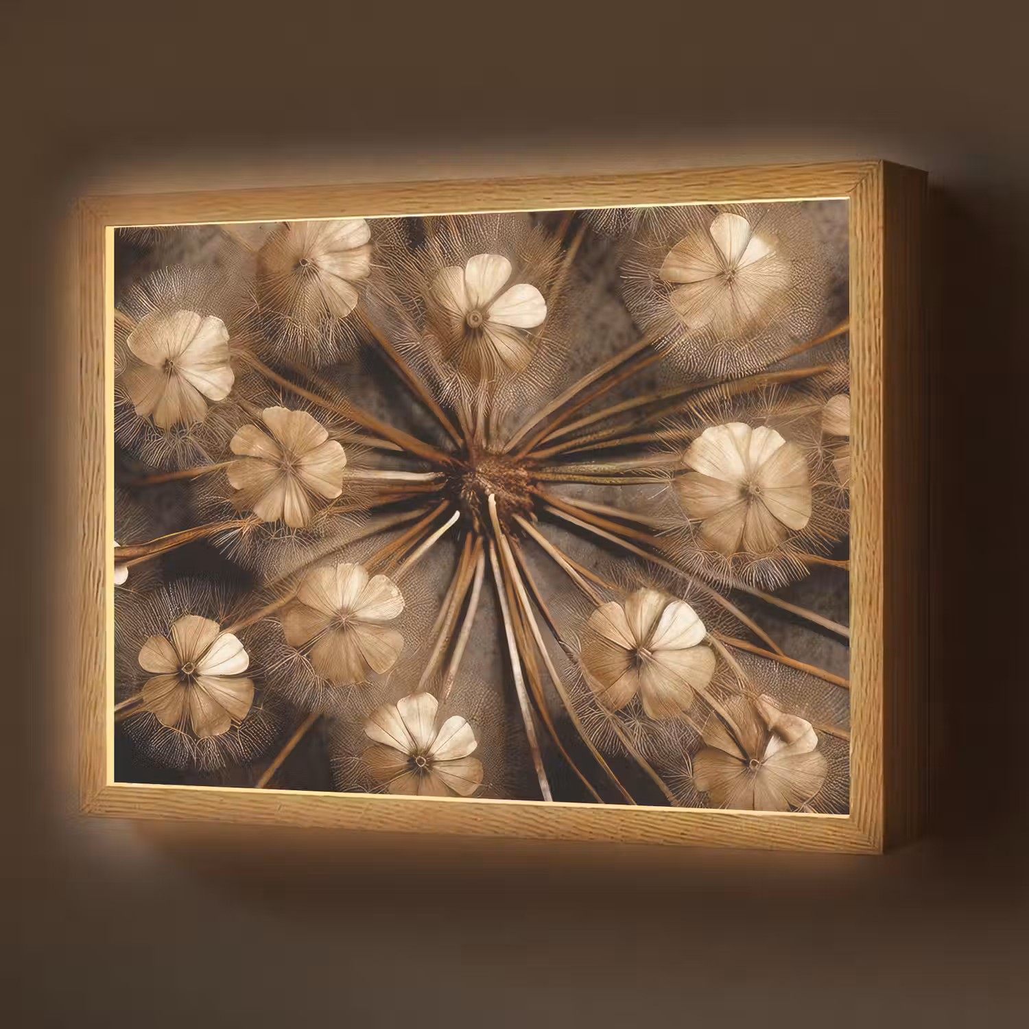 Droogbloemen - Bruin - Natuur Light Box met batterij (Wandlamp) middel -z3d_website
