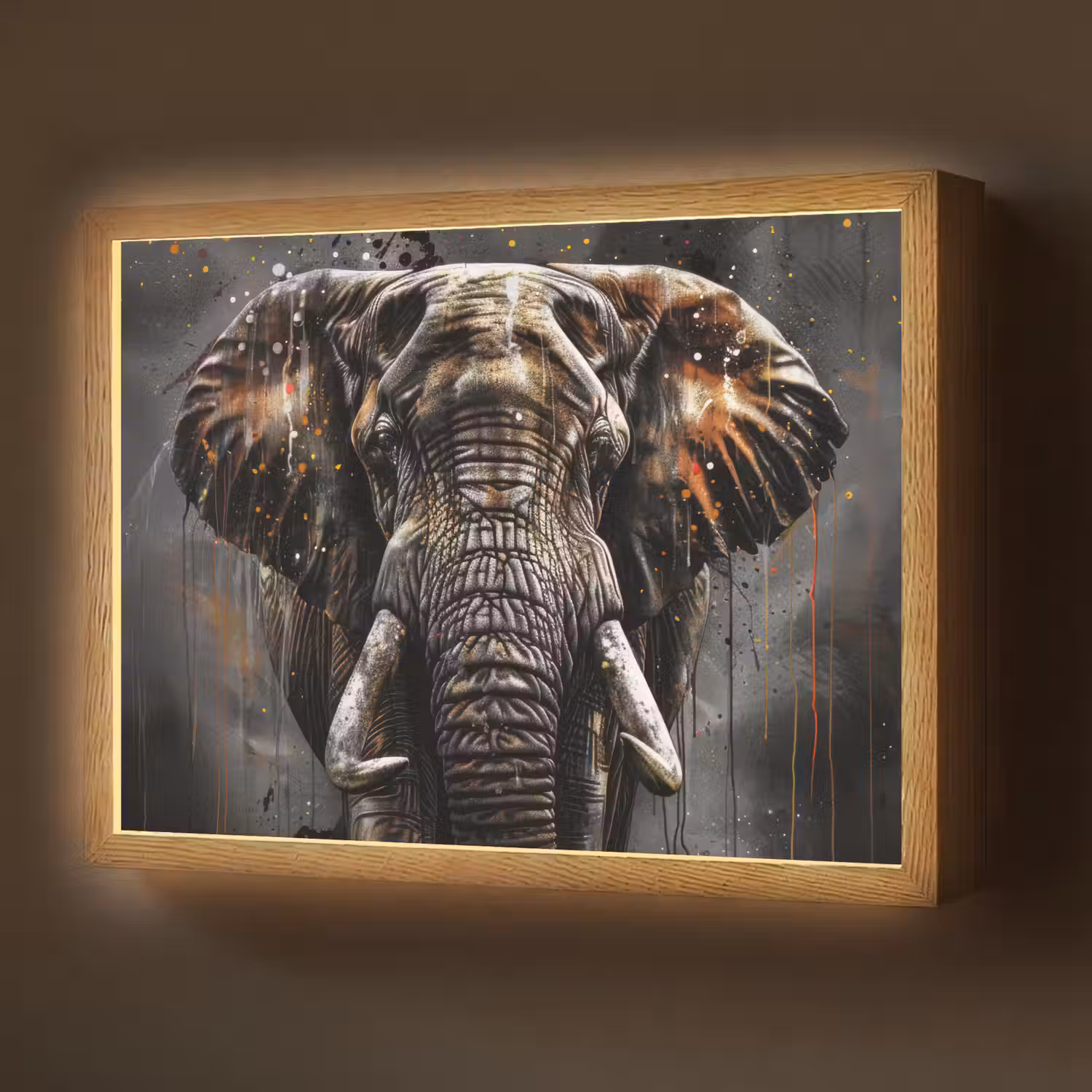Olifant - Watercolor - Wilde dieren - Luxe Light Box met batterij (Wandlamp) middel -z3d_website