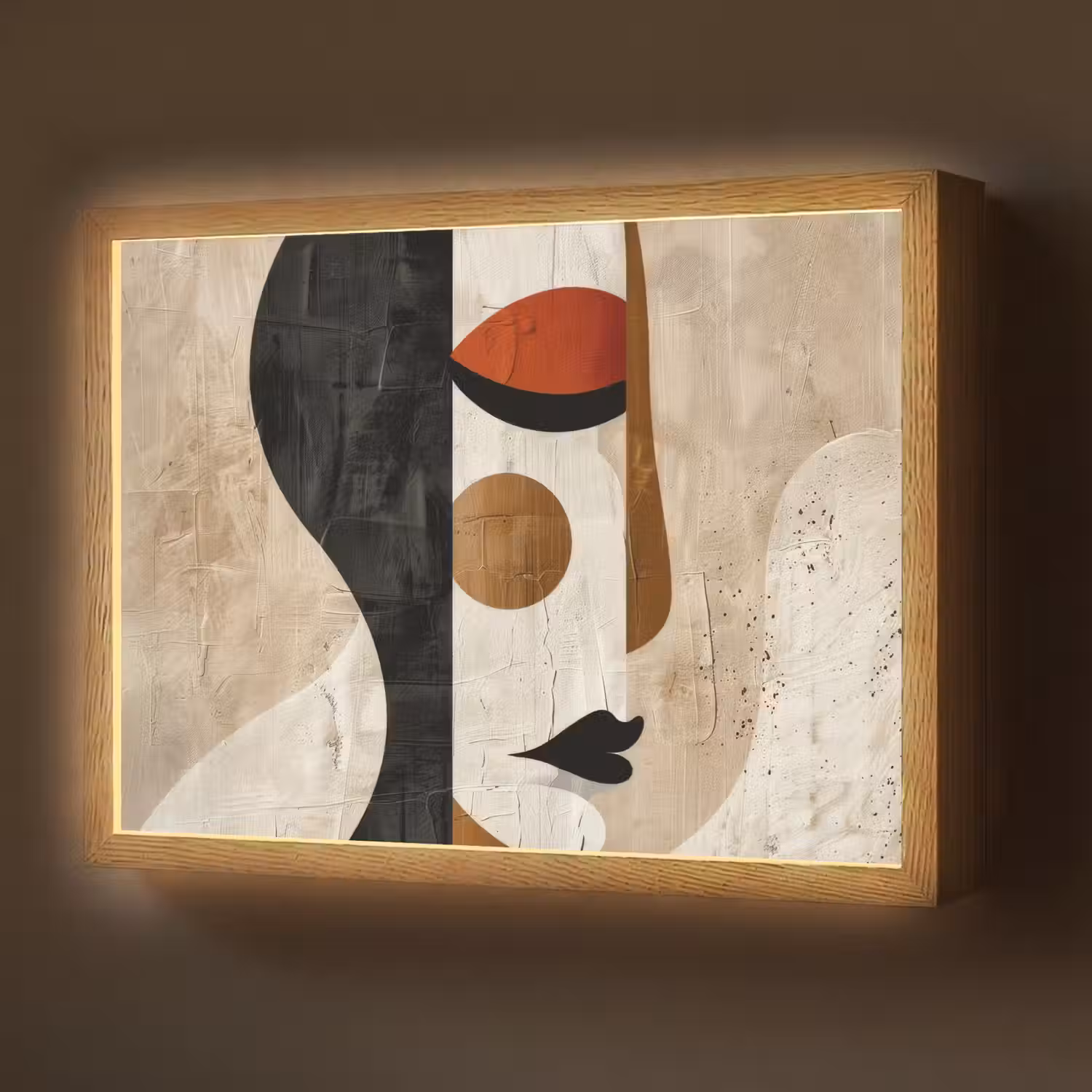 Gezicht - Abstract - Kunst - Vormen Light Box met batterij (Wandlamp) middel -z3d_website
