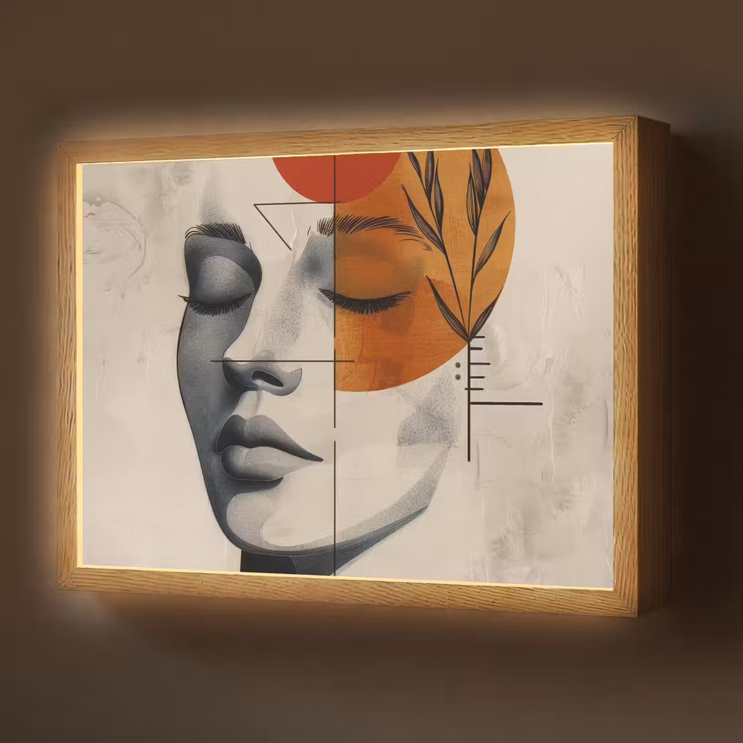 Gezicht - Cirkels - Kunst - Modern Light Box met batterij (Wandlamp) middel -z3d_website