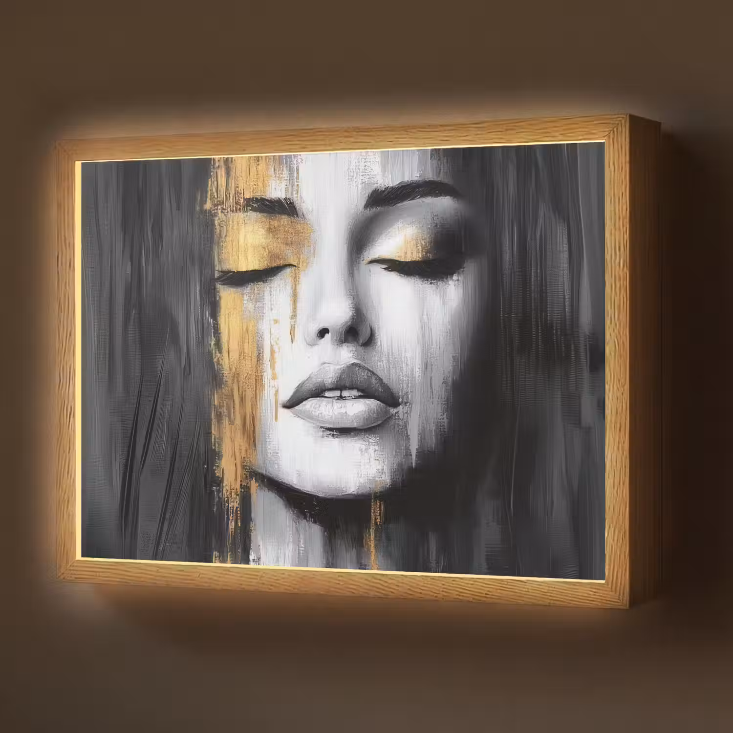 Gezicht - Vrouw - Penseelstreken - Abstract Light Box met batterij (Wandlamp) middel -z3d_website