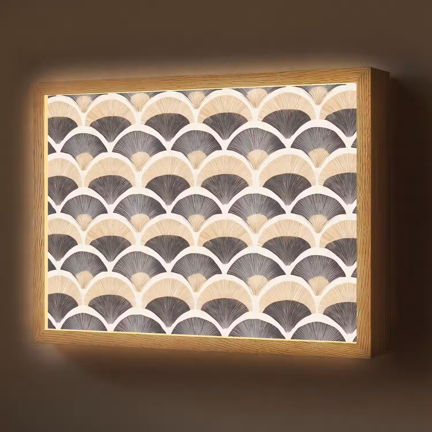 Waaier - Patroon - Zwart - Beige Light Box met batterij (Wandlamp) middel 907 -z3d_website