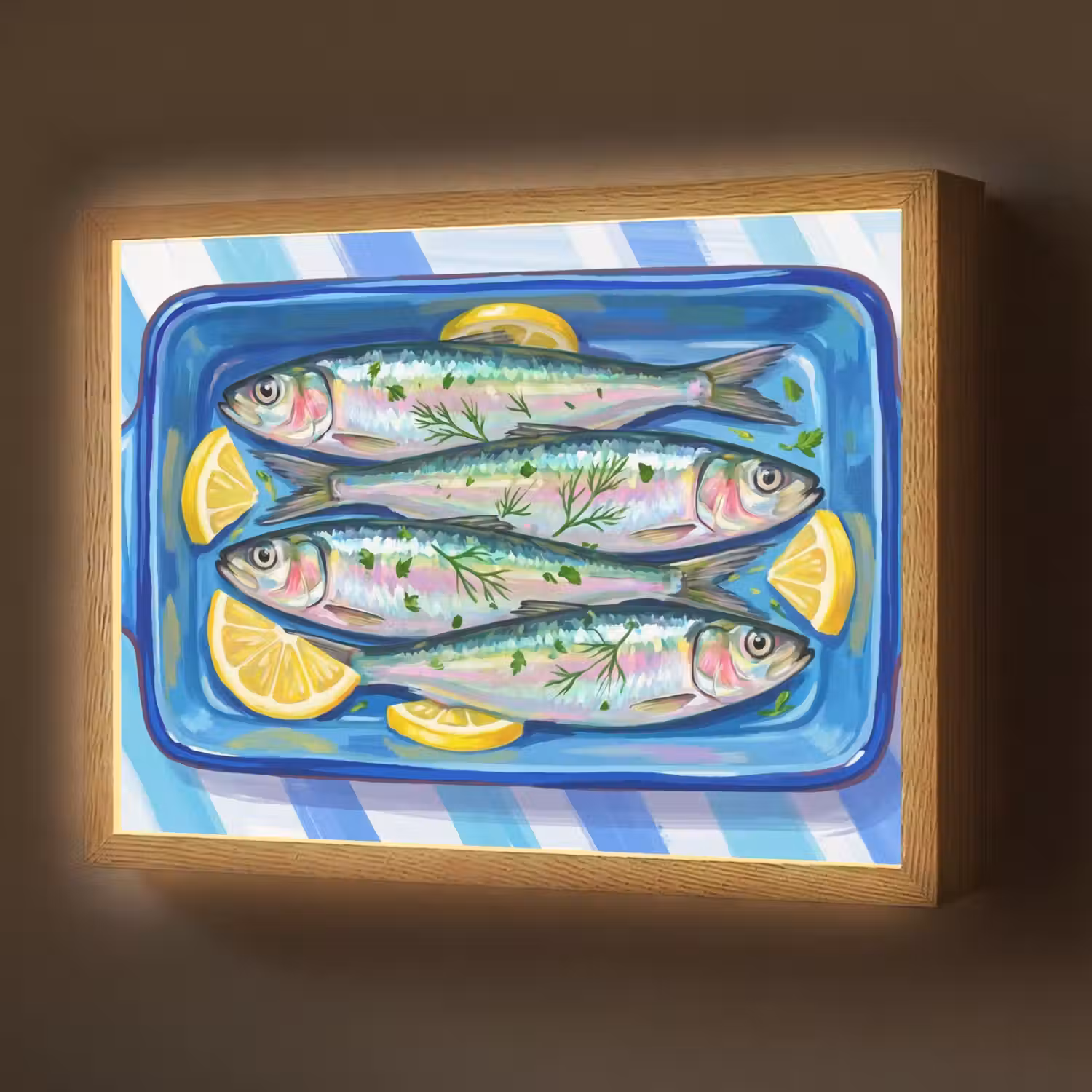 Vis - Citroen - Kruiden - Eten - Blauw Light Box met batterij (Wandlamp) middel -z3d_website