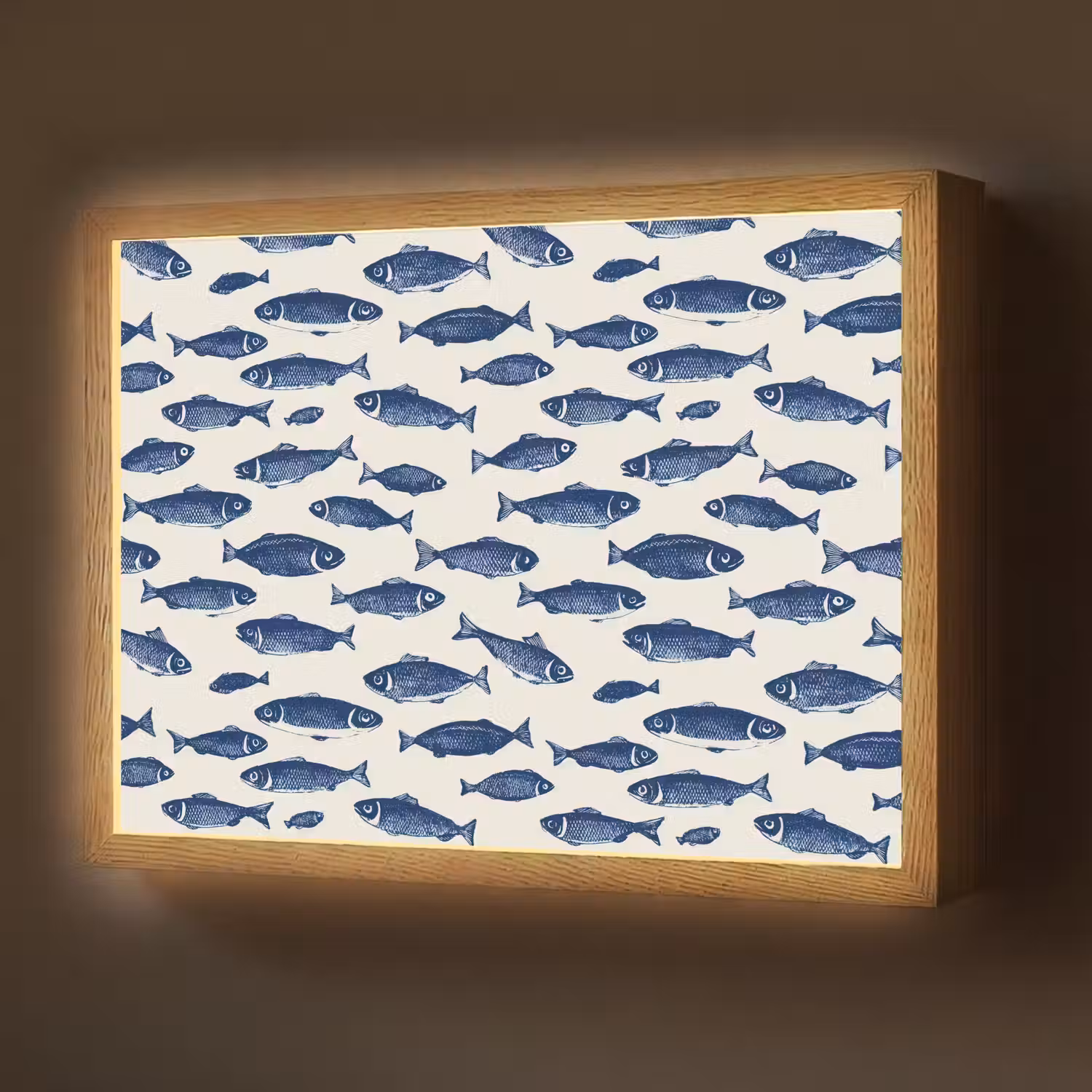Vissen - Patroon - Blauw - Wit Light Box met batterij (Wandlamp) middel 907 -z3d_website