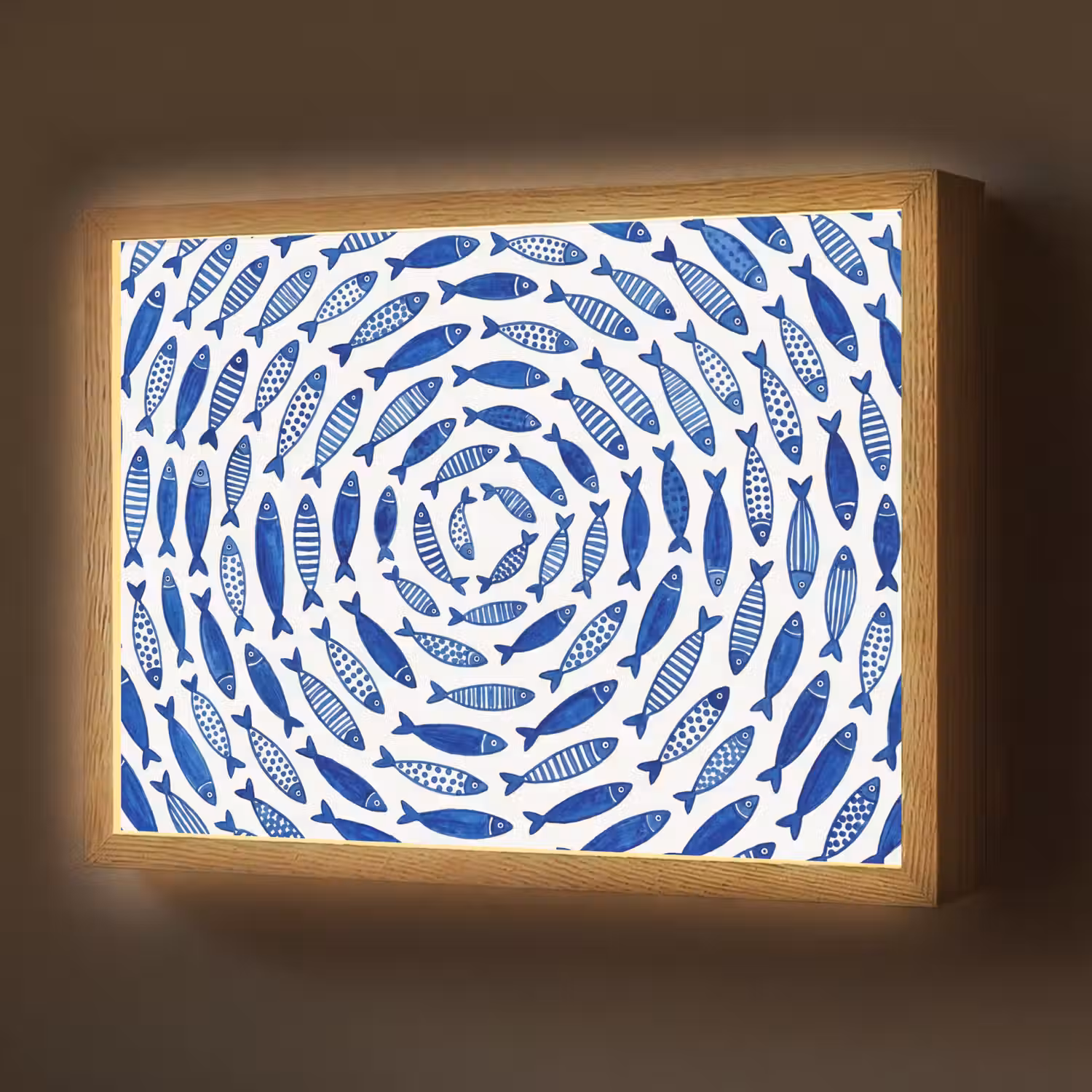 Vis - Patroon - Onderwater - Abstract - Blauw Light Box met batterij (Wandlamp) middel -z3d_website
