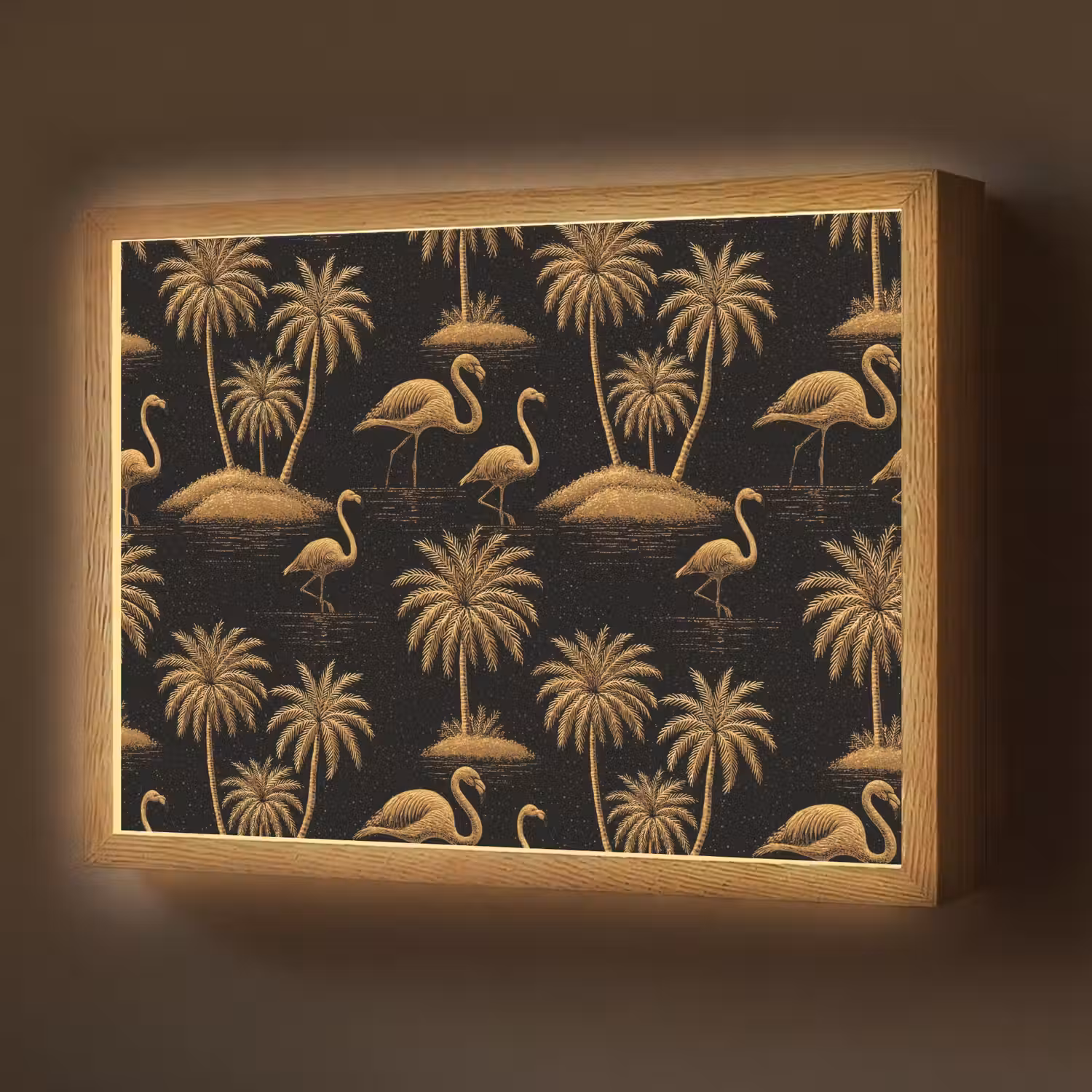 Flamingo - Palmbomen - Tropisch - Goud - Zwart Light Box met batterij (Wandlamp) middel 907 -z3d_website