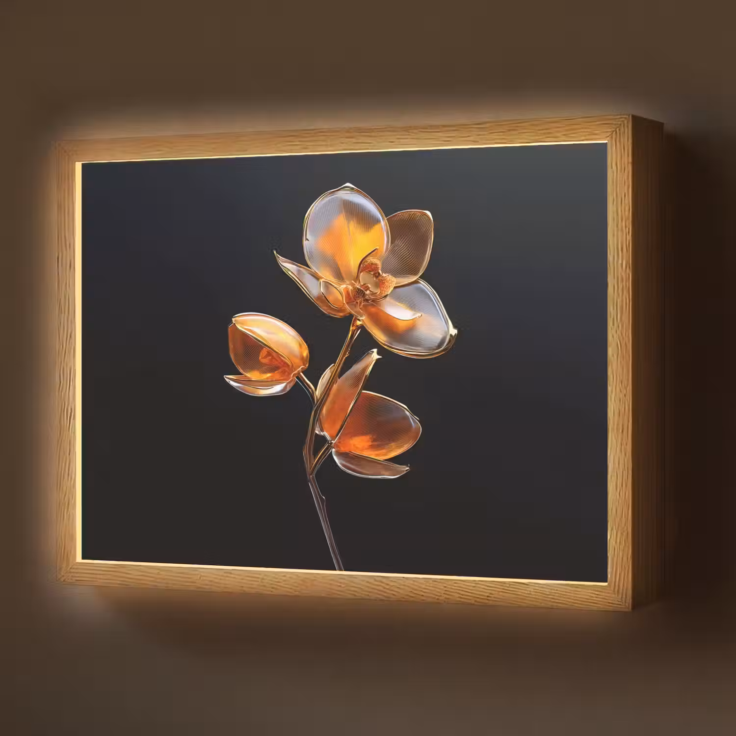 Bloem - Orchidee - Oranje Light Box met batterij (Wandlamp) middel -z3d_website