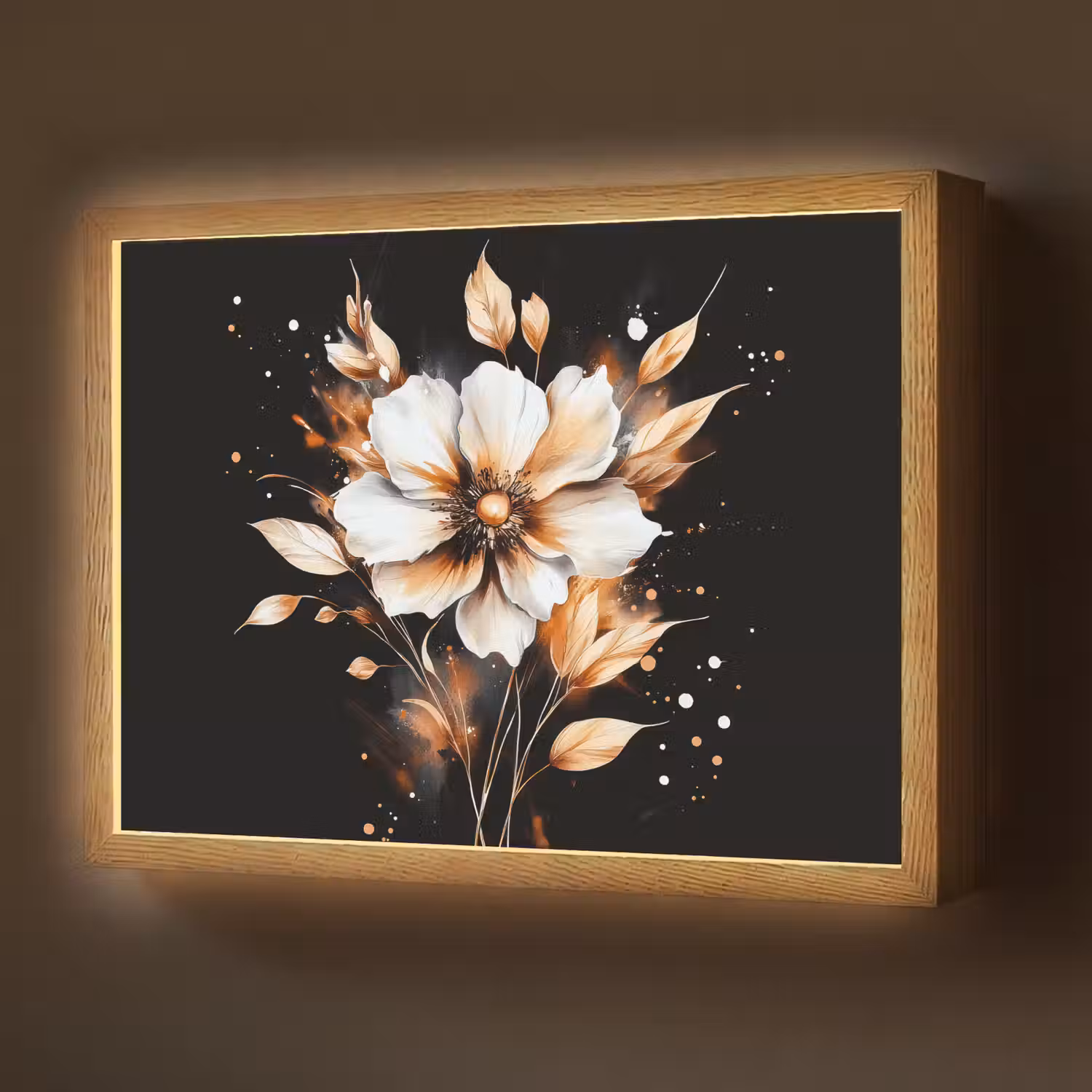Bloem - Verf - Goud - Graffiti - Modern Light Box met batterij (Wandlamp) middel -z3d_website