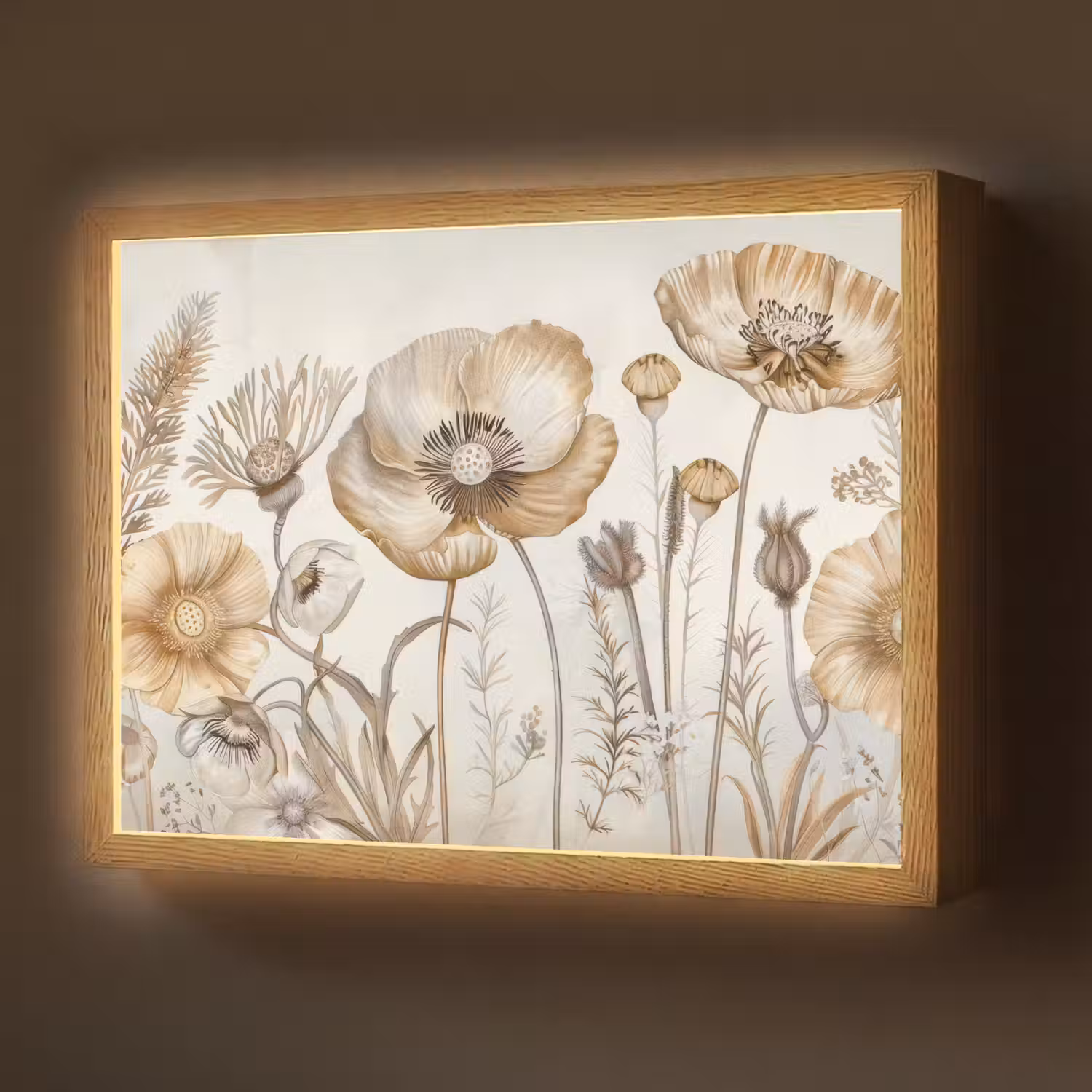 Bloemen - Beige - Natuur - Illustratie Light Box met batterij (Wandlamp) middel -z3d_website
