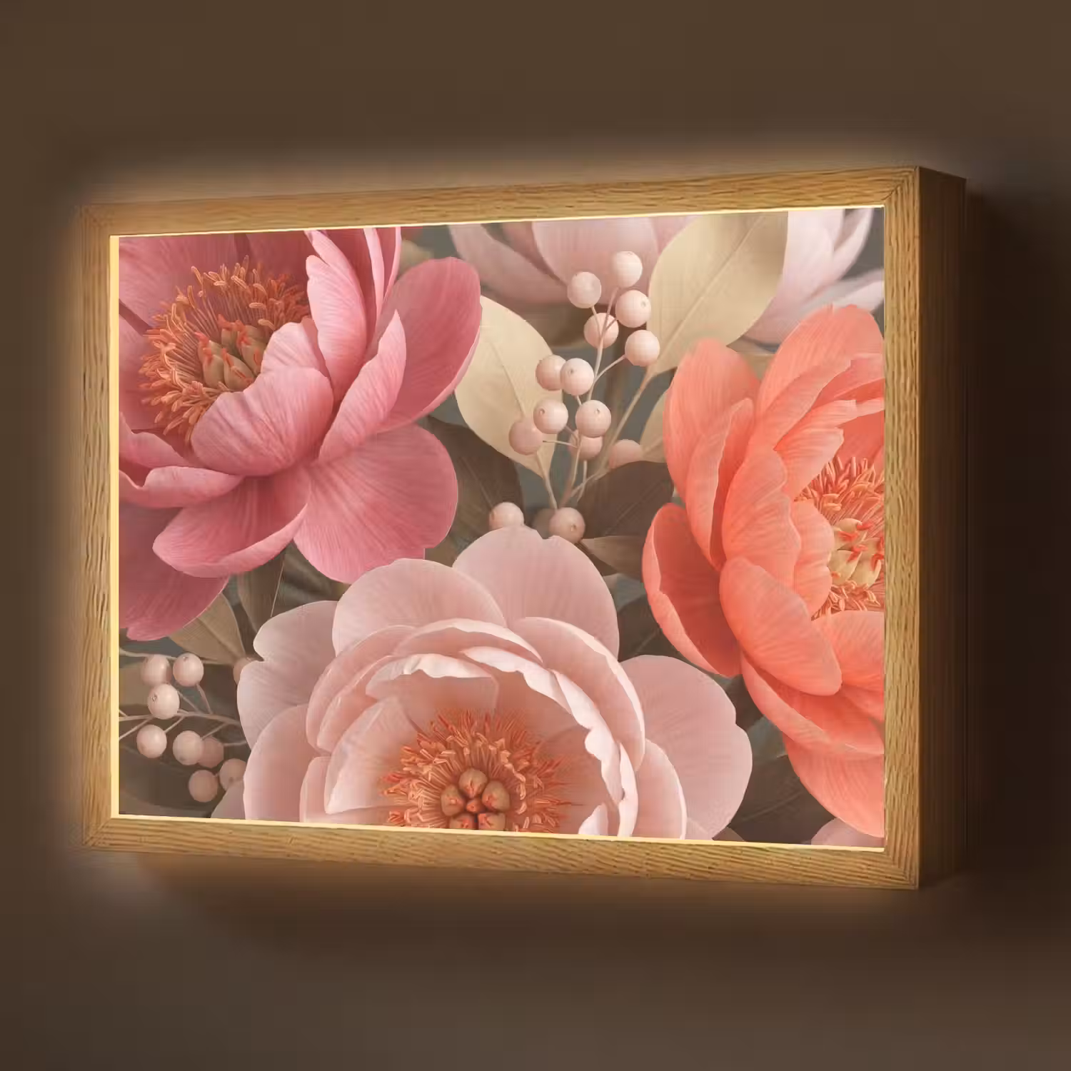 Bloemen - Bloesem - Zacht - Koraal - Decoratie Light Box met batterij (Wandlamp) middel -z3d_website