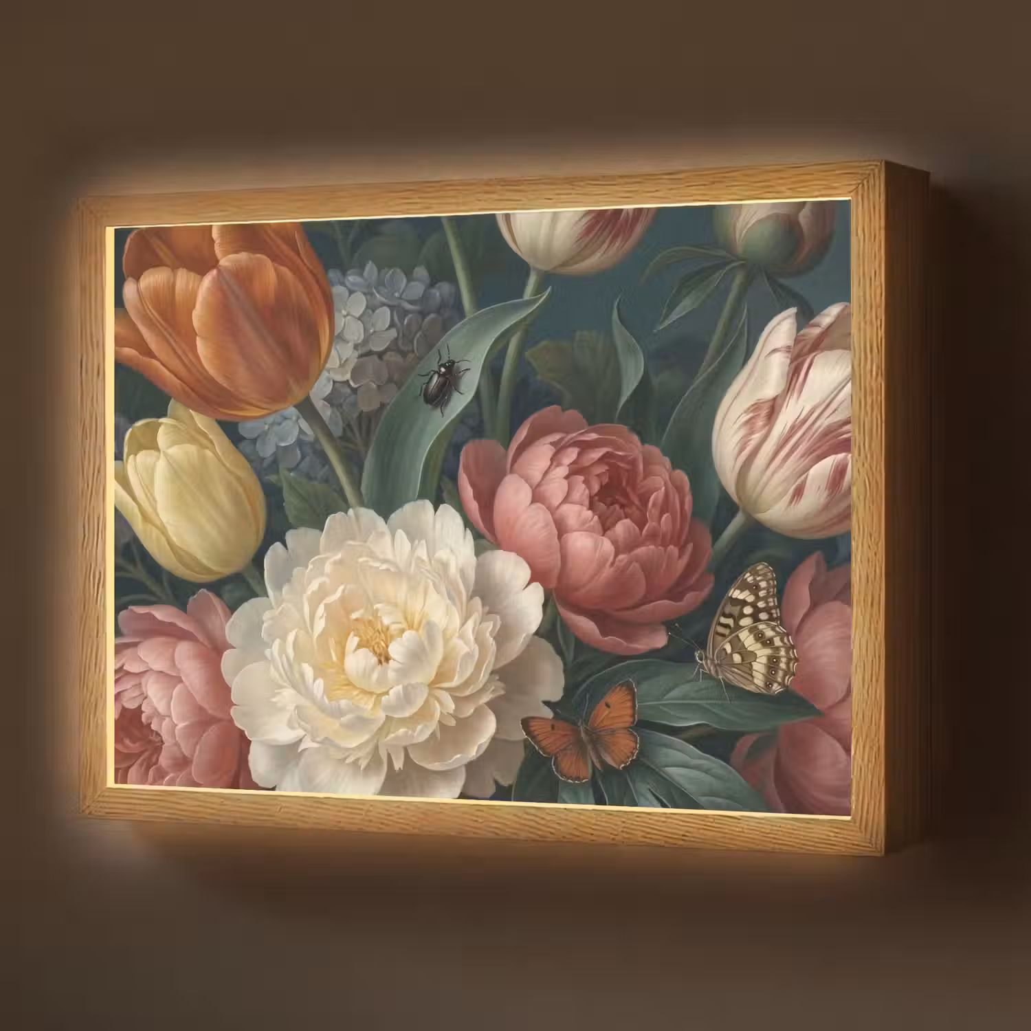 Bloemen - Boeket - Natuur - Klassiek - Donker Light Box met batterij (Wandlamp) middel -z3d_website