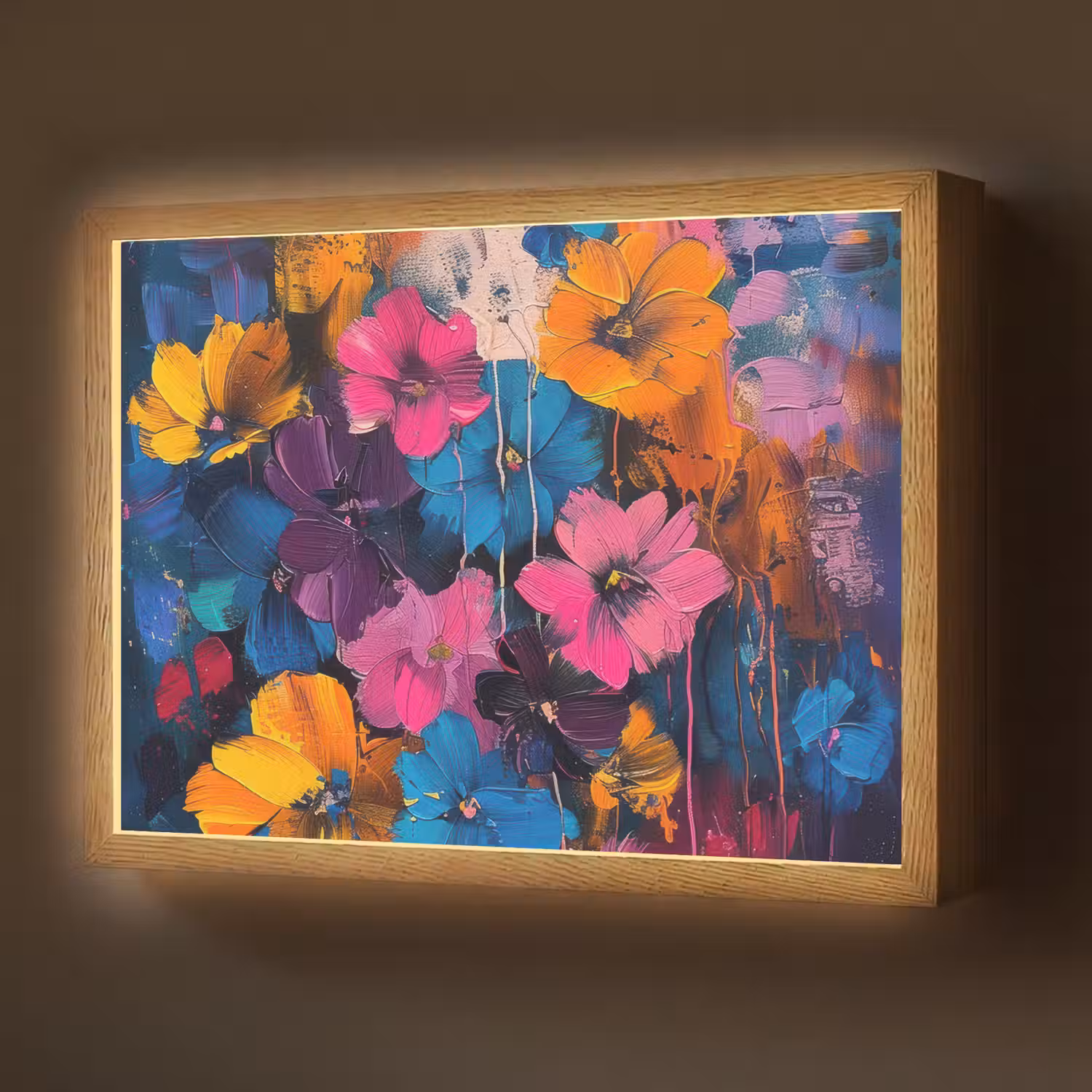 Bloemen - Kleurrijk - Abstract - Modern Light Box met batterij (Wandlamp) middel -z3d_website
