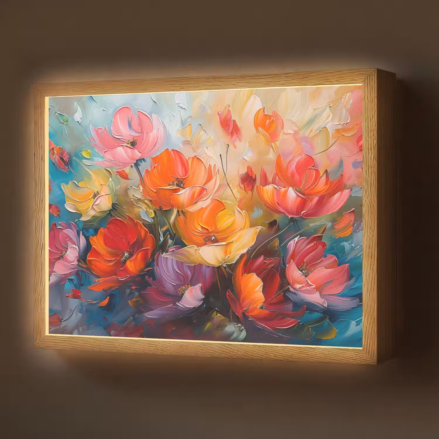 Bloemen - Kleurrijk - Verf - Abstract - Kunst Light Box met batterij (Wandlamp) middel -z3d_website