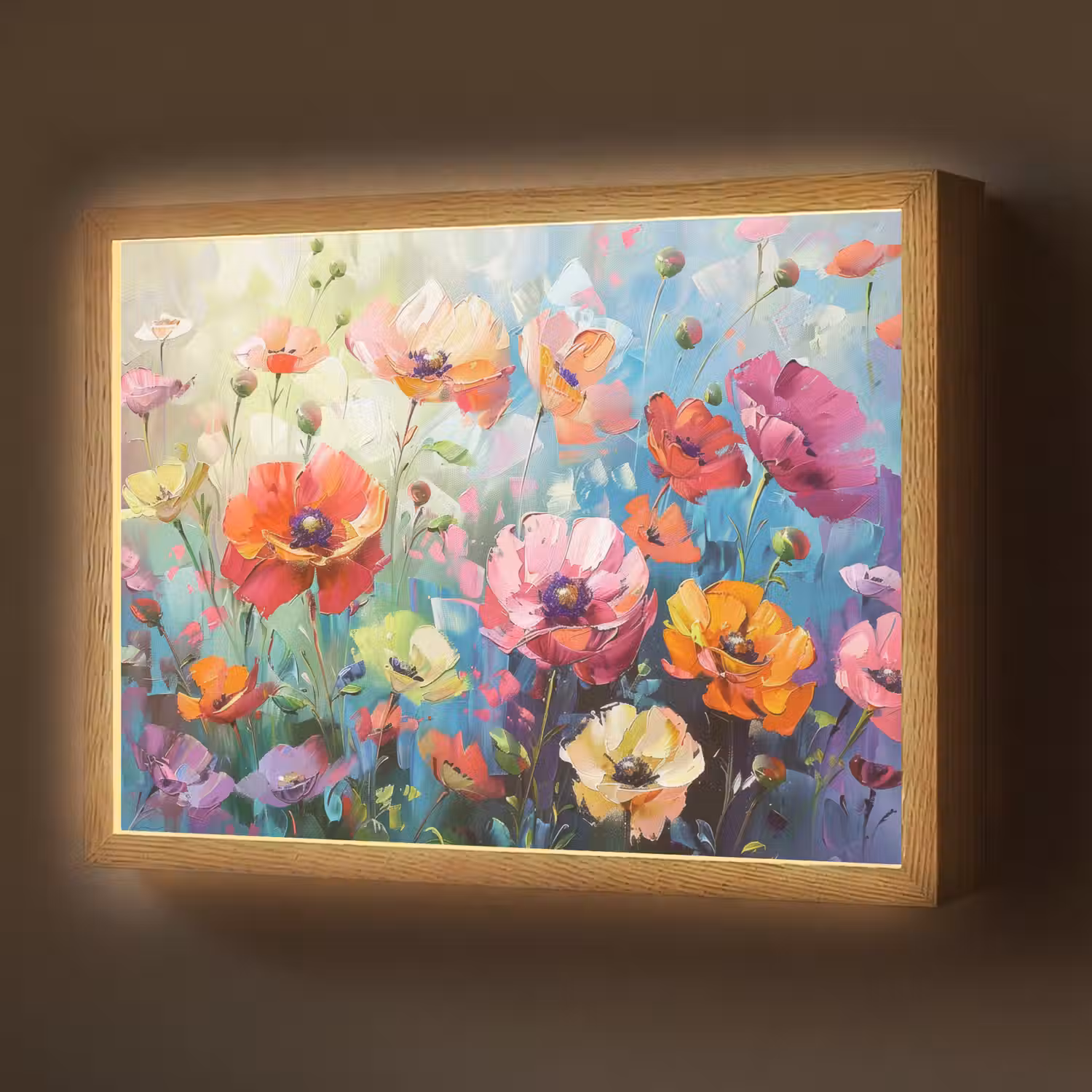 Bloemen - Kleurrijk - Waterverf - Natuur - Zomer Light Box met batterij (Wandlamp) middel -z3d_website