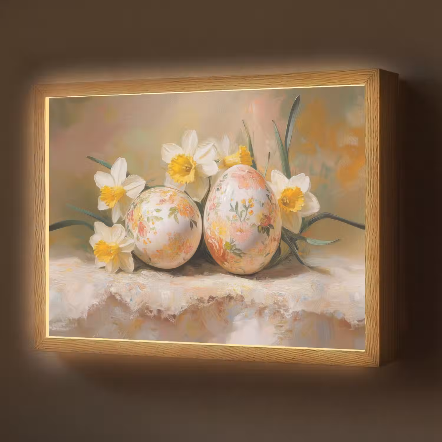 Bloemen - Eieren - Geschilderd Light Box met batterij (Wandlamp) middel -z3d_website