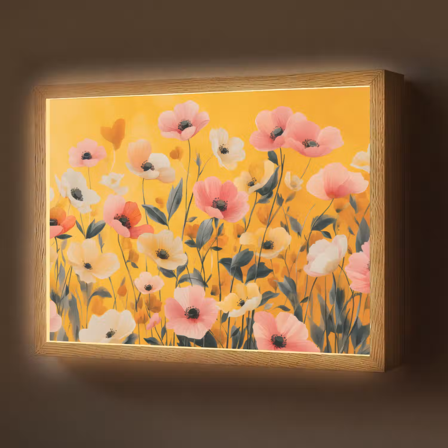 Bloemen - Veld - Geel Light Box met batterij (Wandlamp) middel -z3d_website
