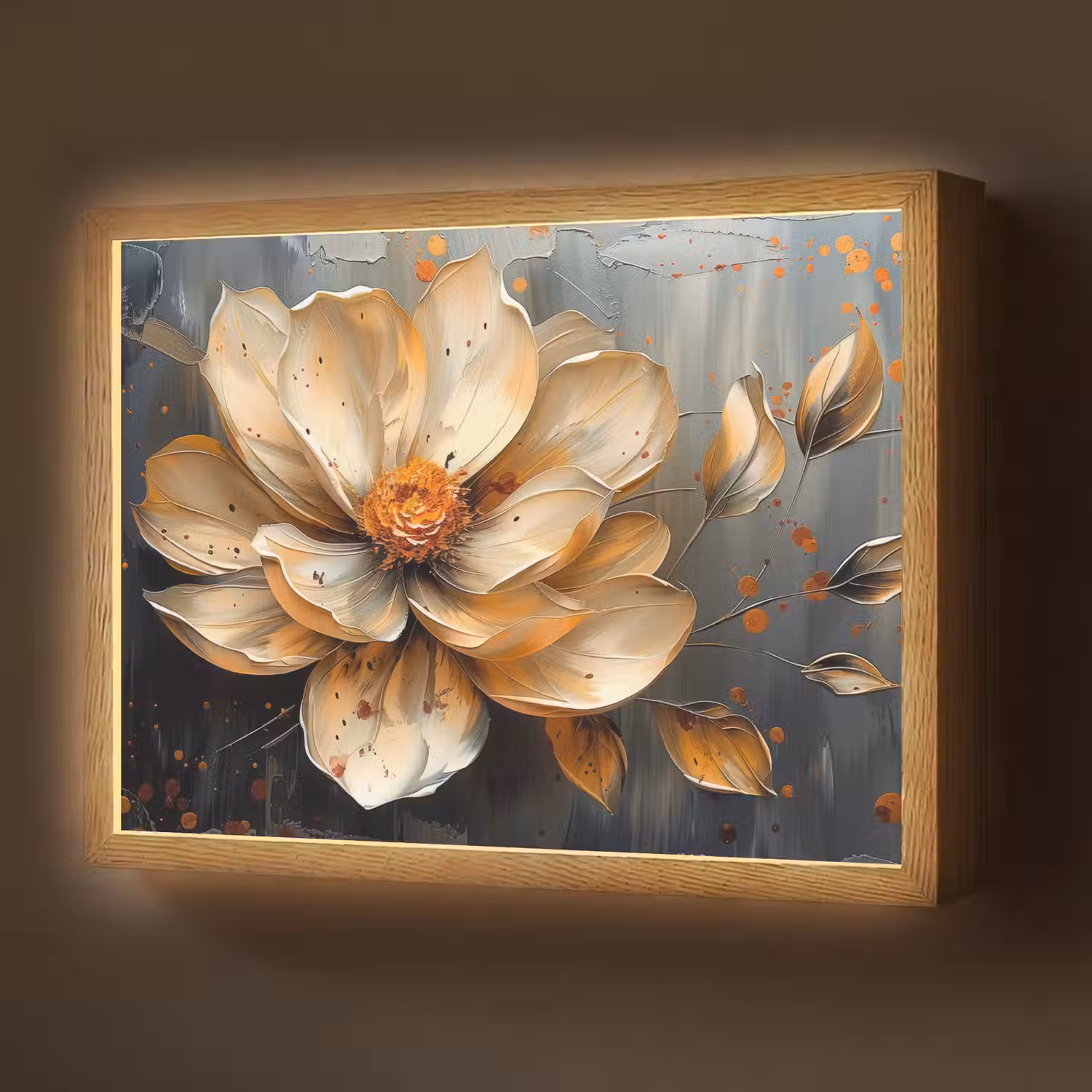 Bloemen - Goud - Kunst - Zwart - Modern Light Box met batterij (Wandlamp) middel -z3d_website