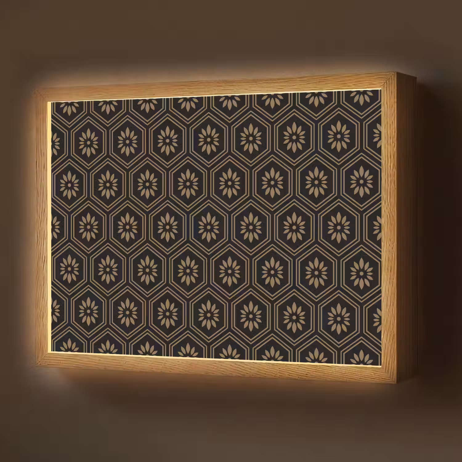 Bloemen - Goud - Hexagon Light Box met batterij (Wandlamp) middel 907 -z3d_website