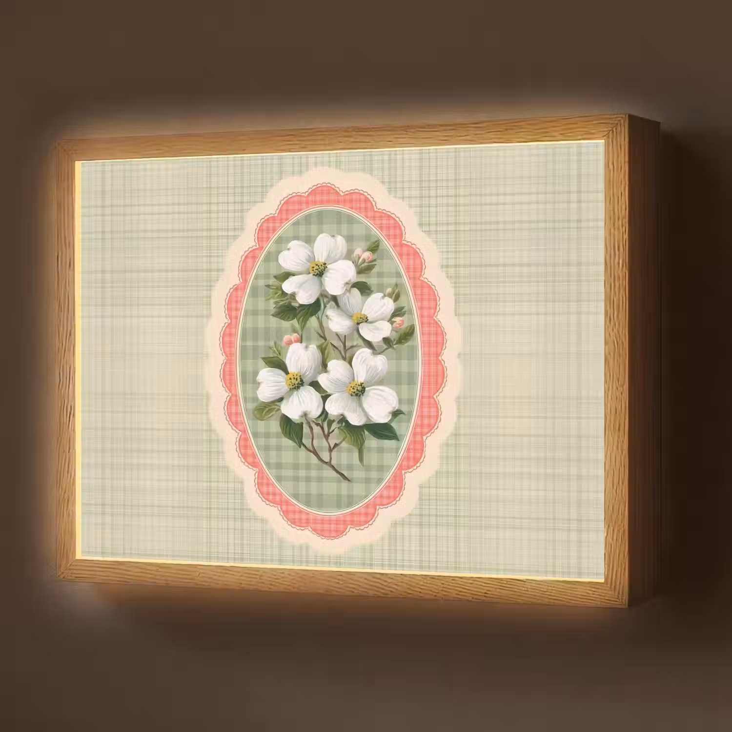 Bloemen - Illustratie - Geruit - Groen Light Box met batterij (Wandlamp) middel -z3d_website