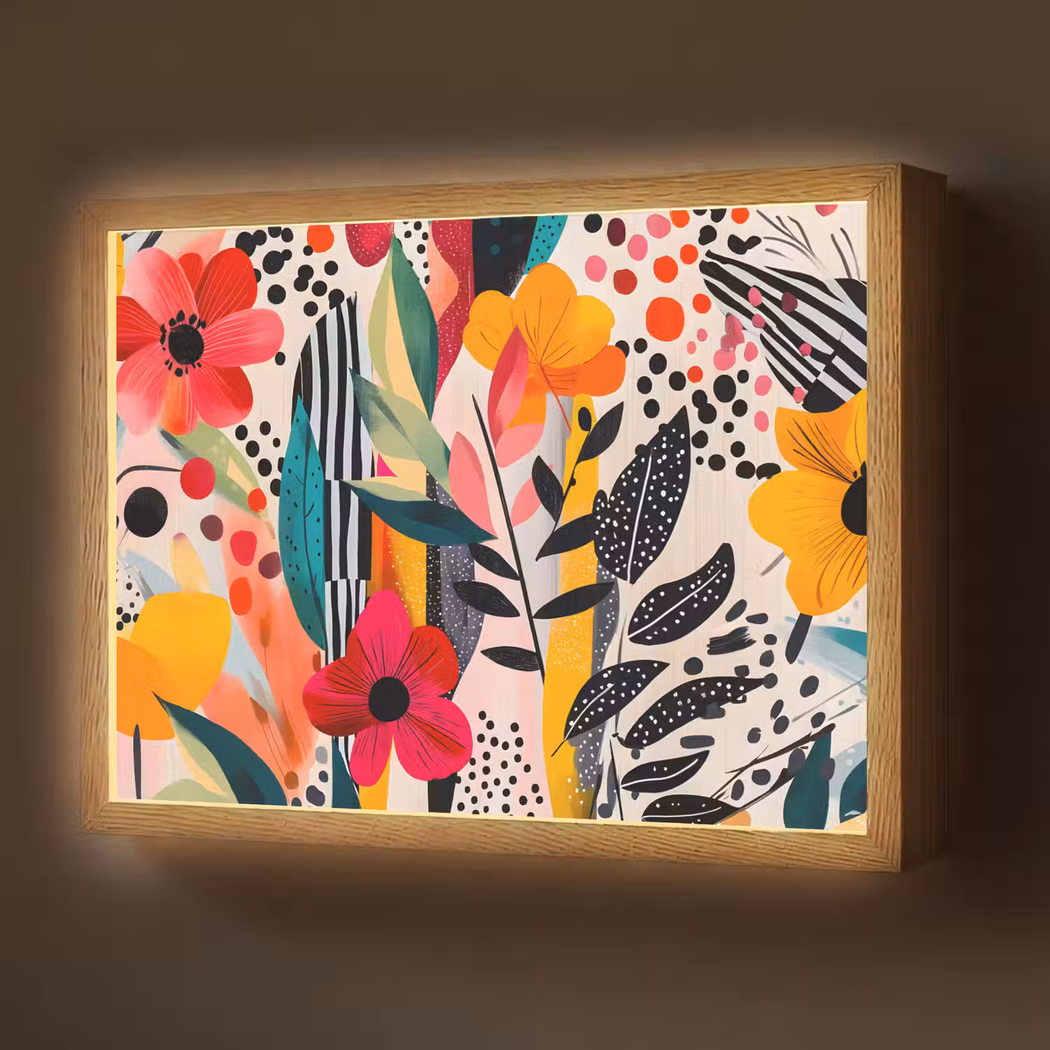 Bloemen - Bladeren - Abstract - Kleurrijk Light Box met batterij (Wandlamp) middel -z3d_website
