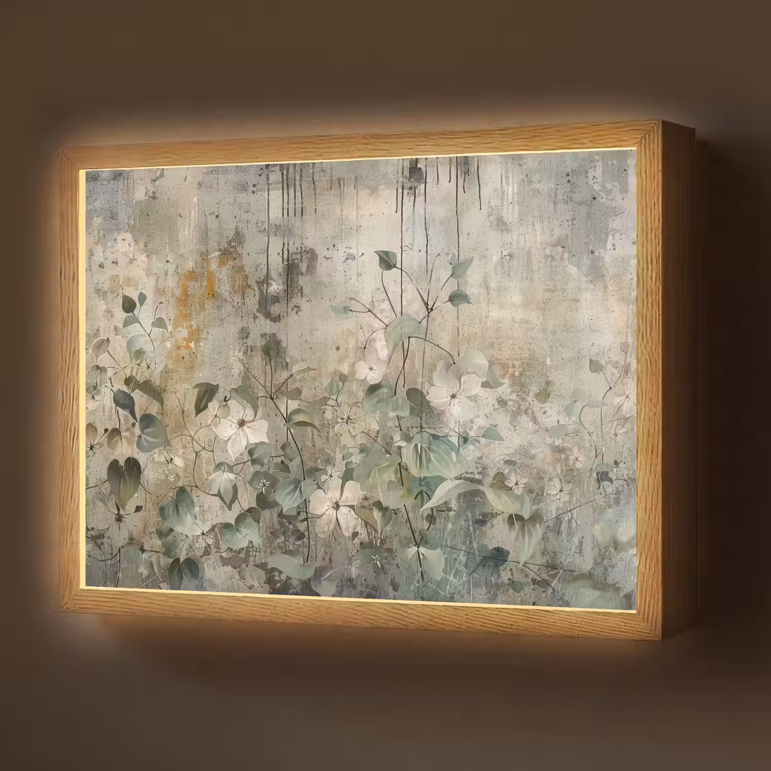 Bloemen - Bladeren - Abstract - Modern Light Box met batterij (Wandlamp) middel -z3d_website