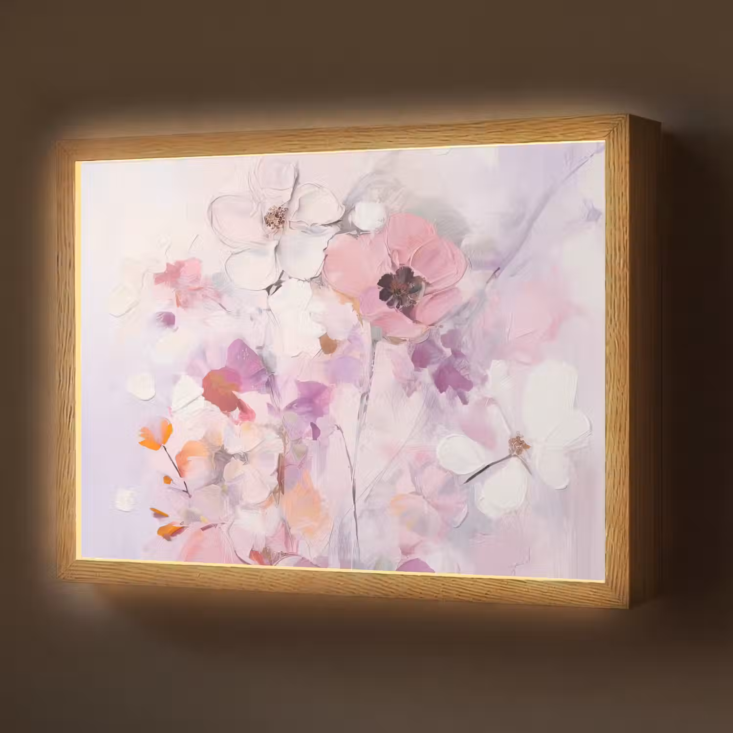 Bloemen - Lila - Watercolor - Kunst Light Box met batterij (Wandlamp) middel -z3d_website