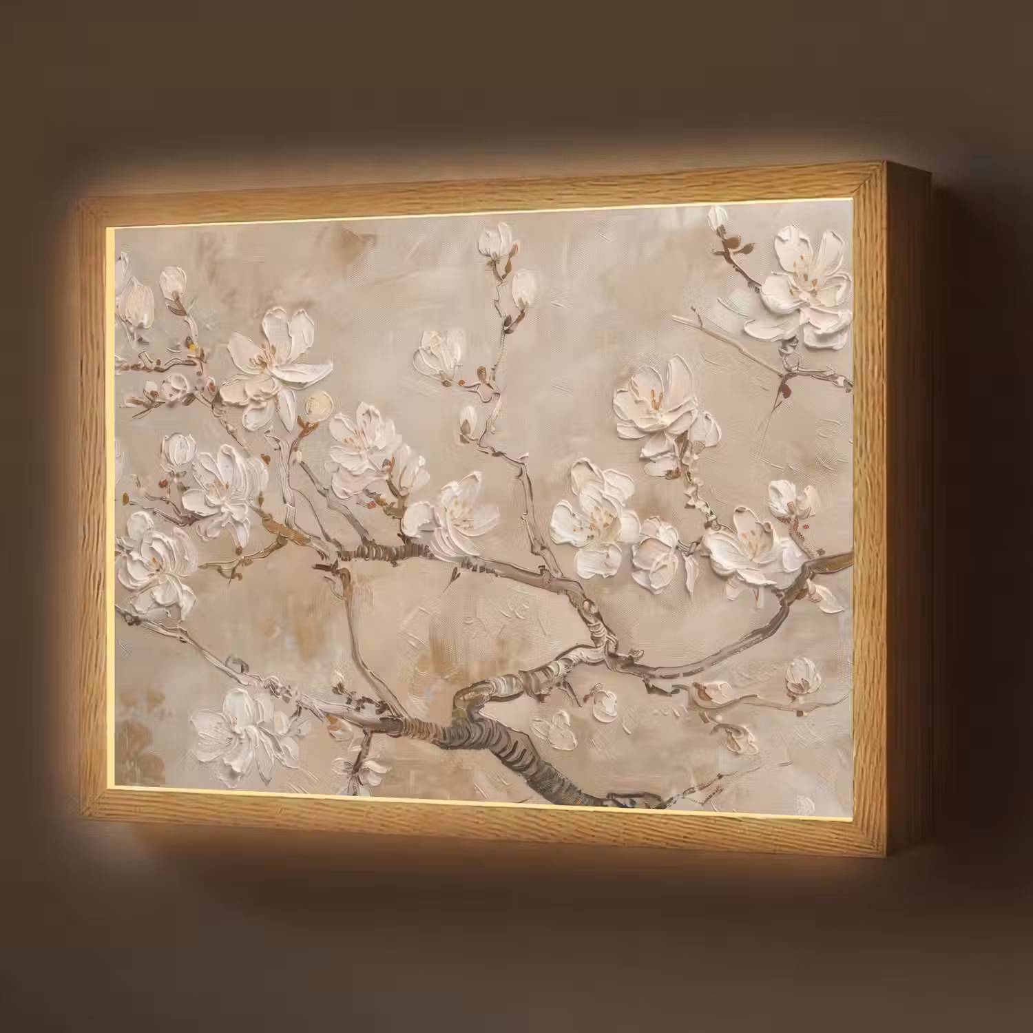 Bloemen - Modern - Beige - Wit - Bloesem Light Box met batterij (Wandlamp) middel -z3d_website