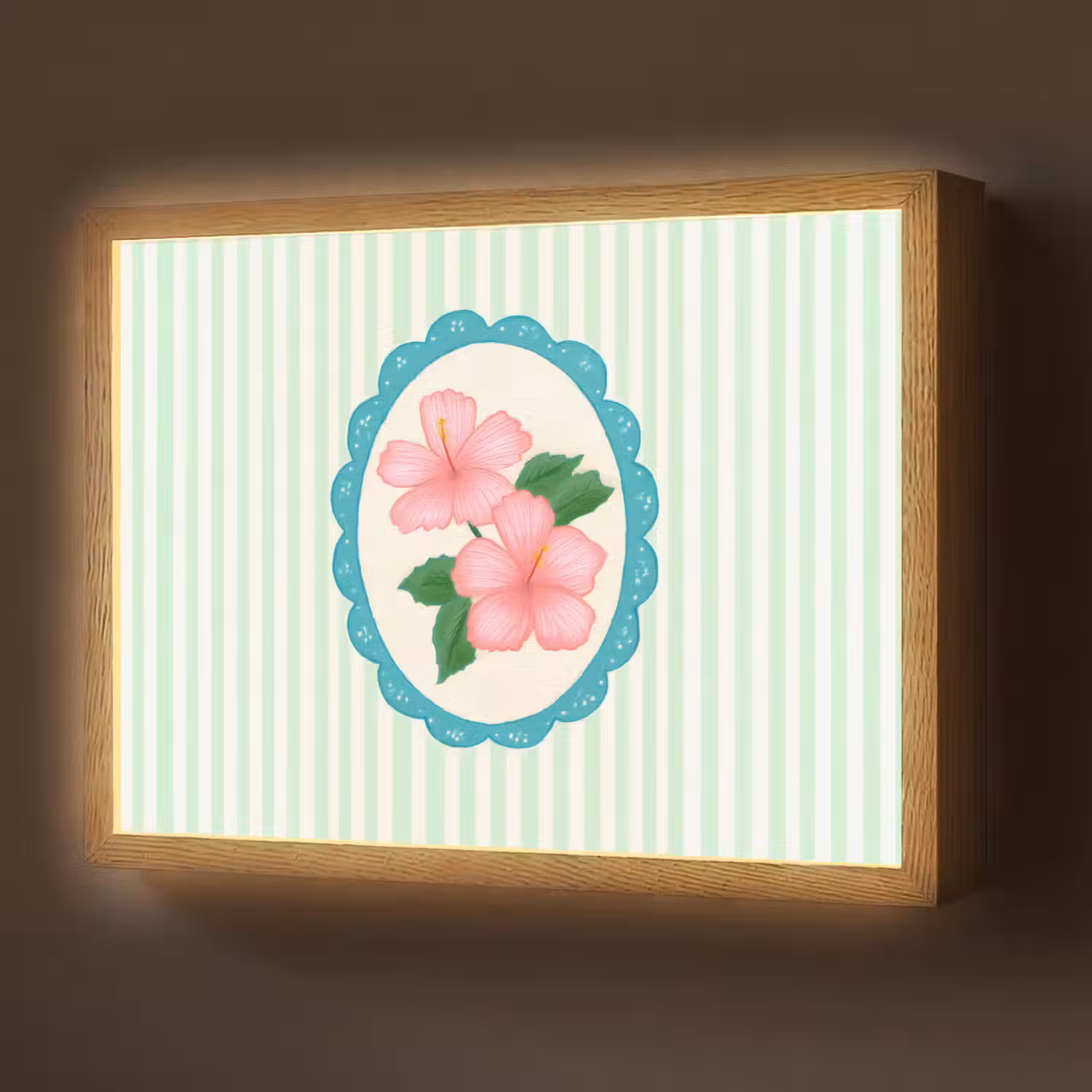 Bloemen - Ovaal - Strepen - Groen Light Box met batterij (Wandlamp) middel -z3d_website