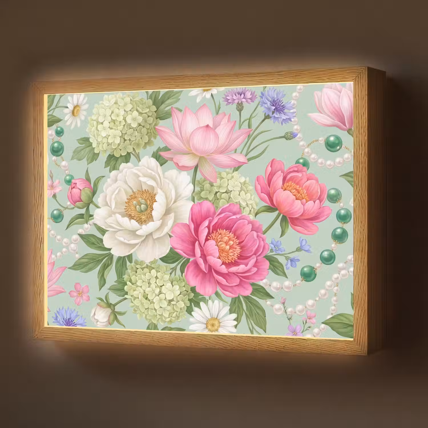 Bloemen - Patroon - Botanisch - Groen Light Box met batterij (Wandlamp) middel -z3d_website