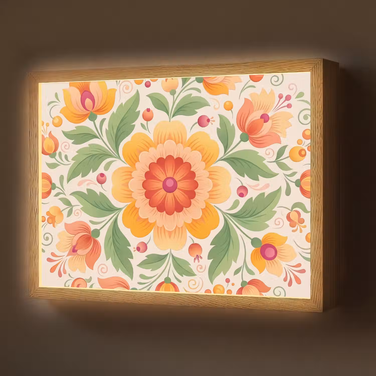 Bloemen - Patroon - Decoratief - Oranje Light Box met batterij (Wandlamp) middel -z3d_website