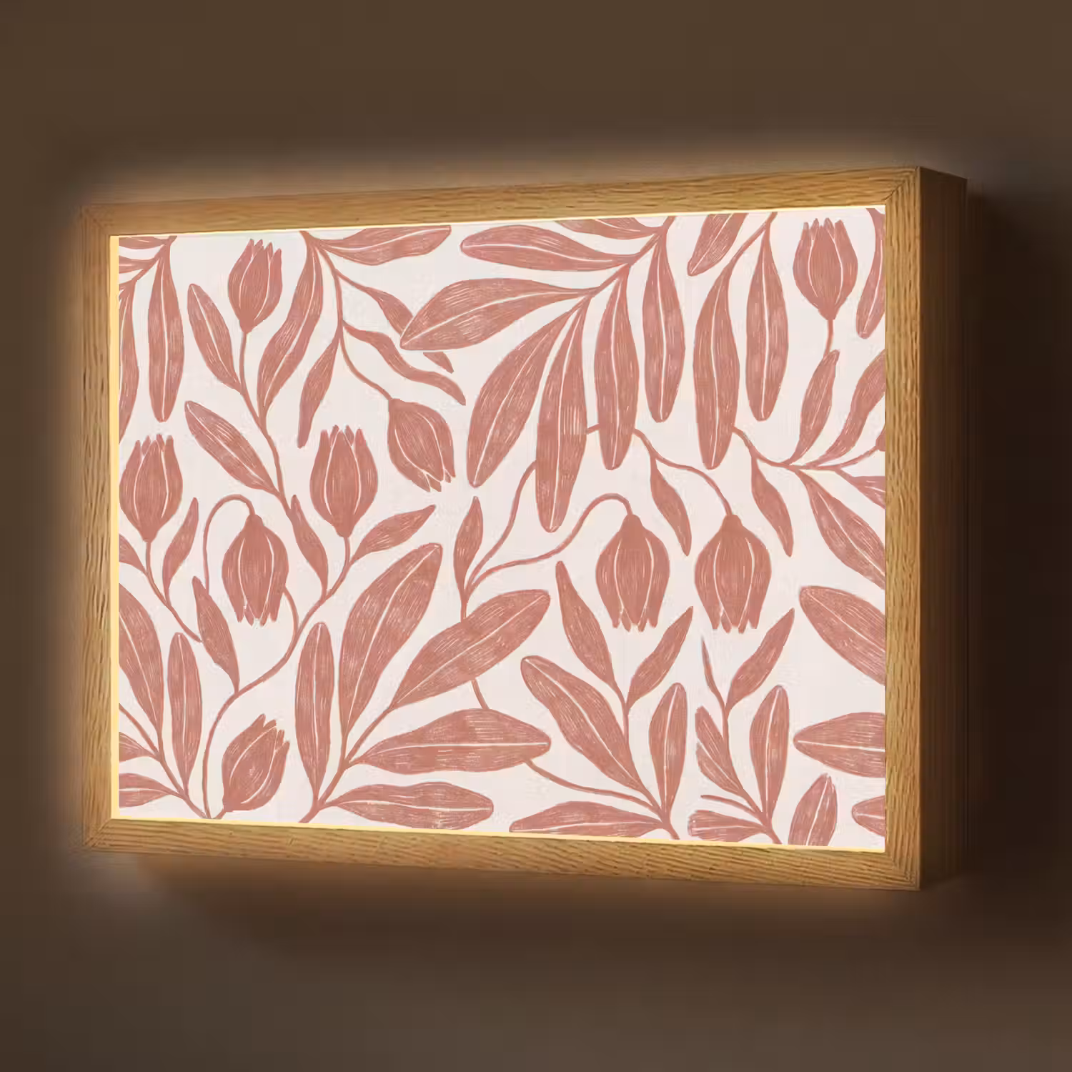 Bloemen - Patroon - Modern - Natuur - Bruin Light Box met batterij (Wandlamp) middel -z3d_website