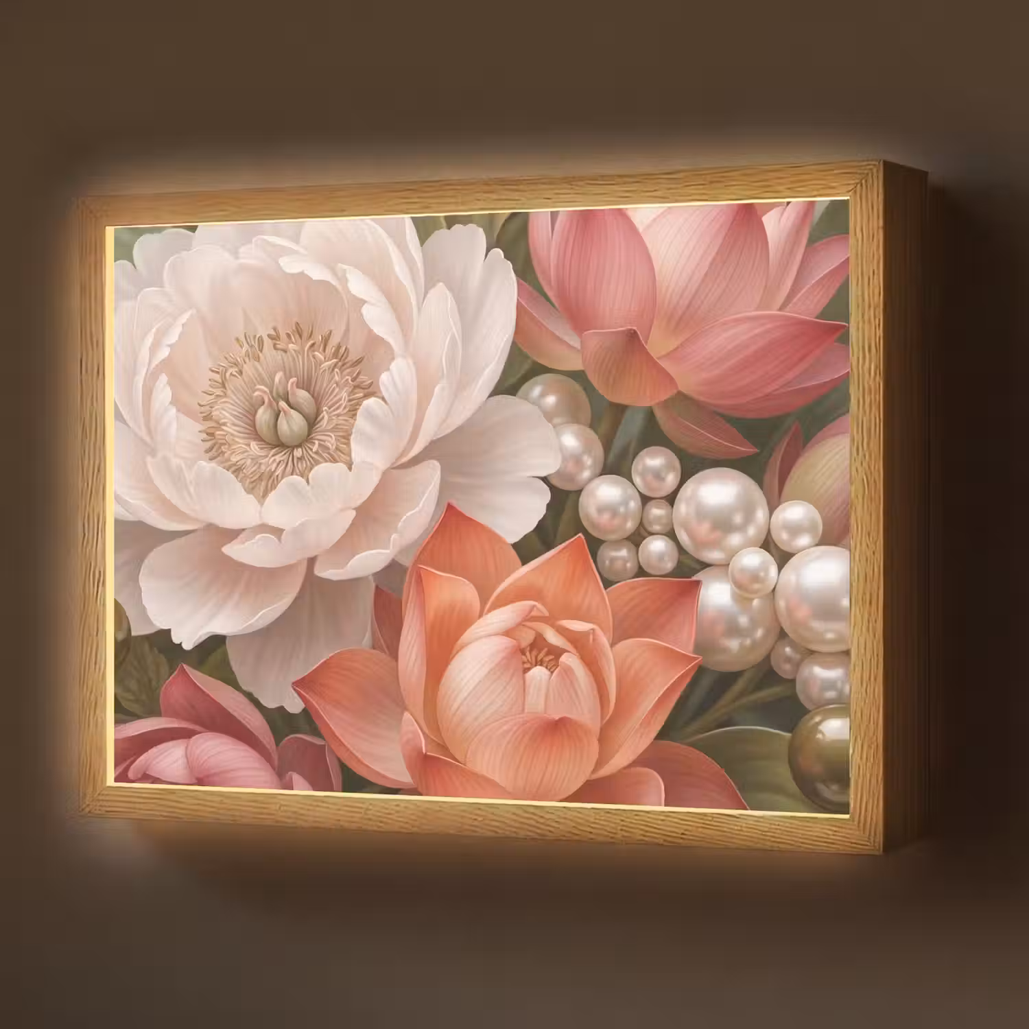 Bloemen - Parels - Elegant - Roze - Wit Light Box met batterij (Wandlamp) middel -z3d_website