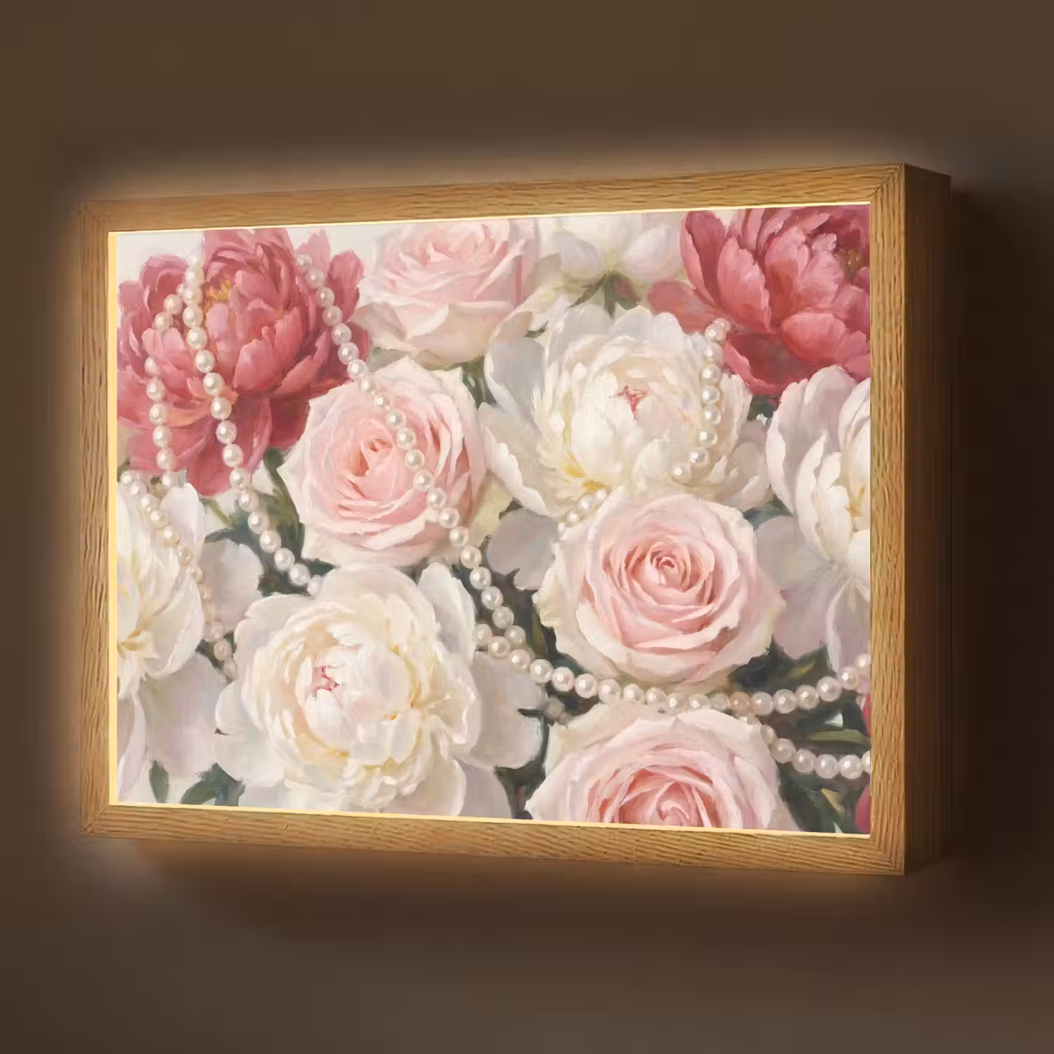 Bloemen - Parels - Romantiek - Klassiek - Roze Light Box met batterij (Wandlamp) middel -z3d_website