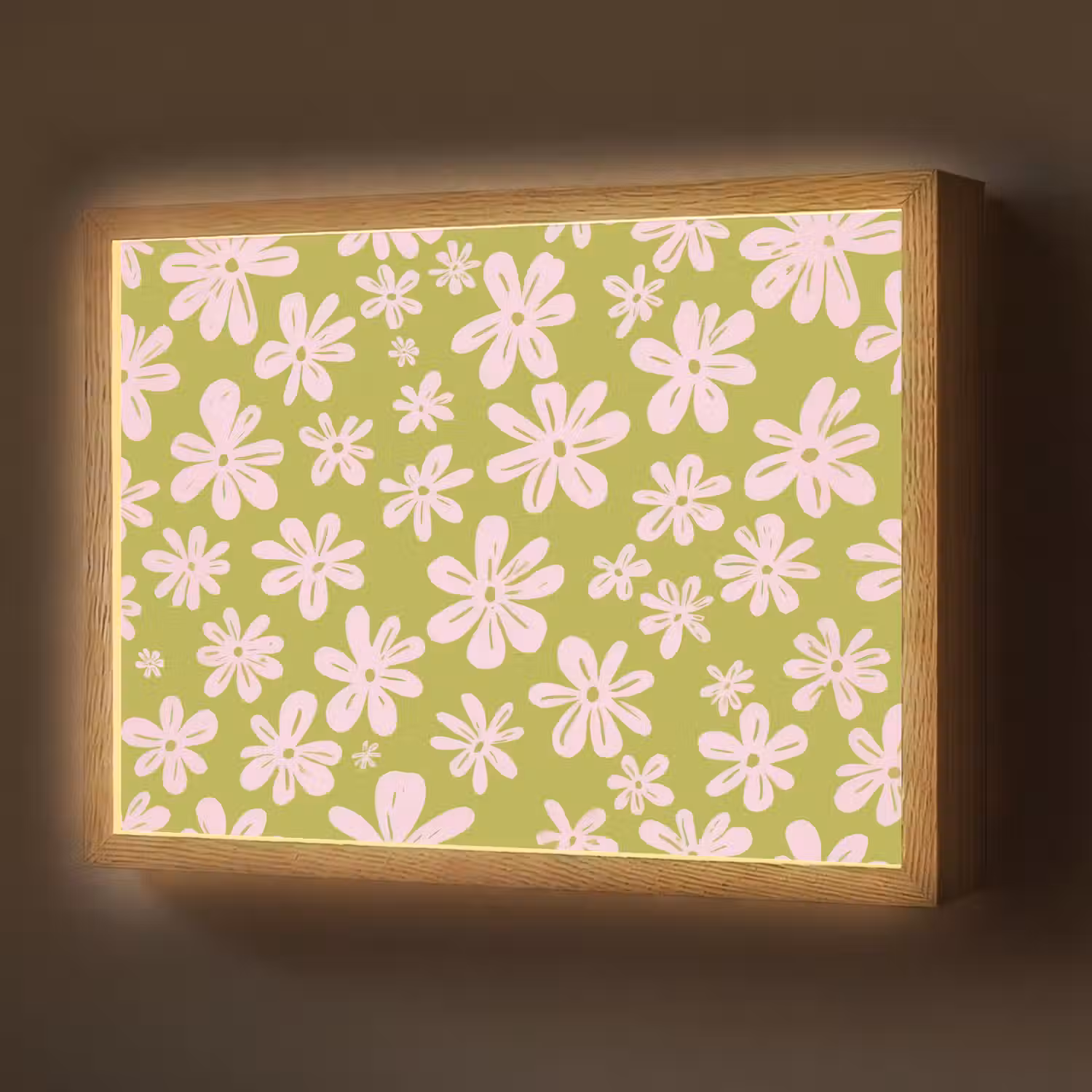 Bloemen - Roze - Getekend - Patroon Light Box met batterij (Wandlamp) middel -z3d_website