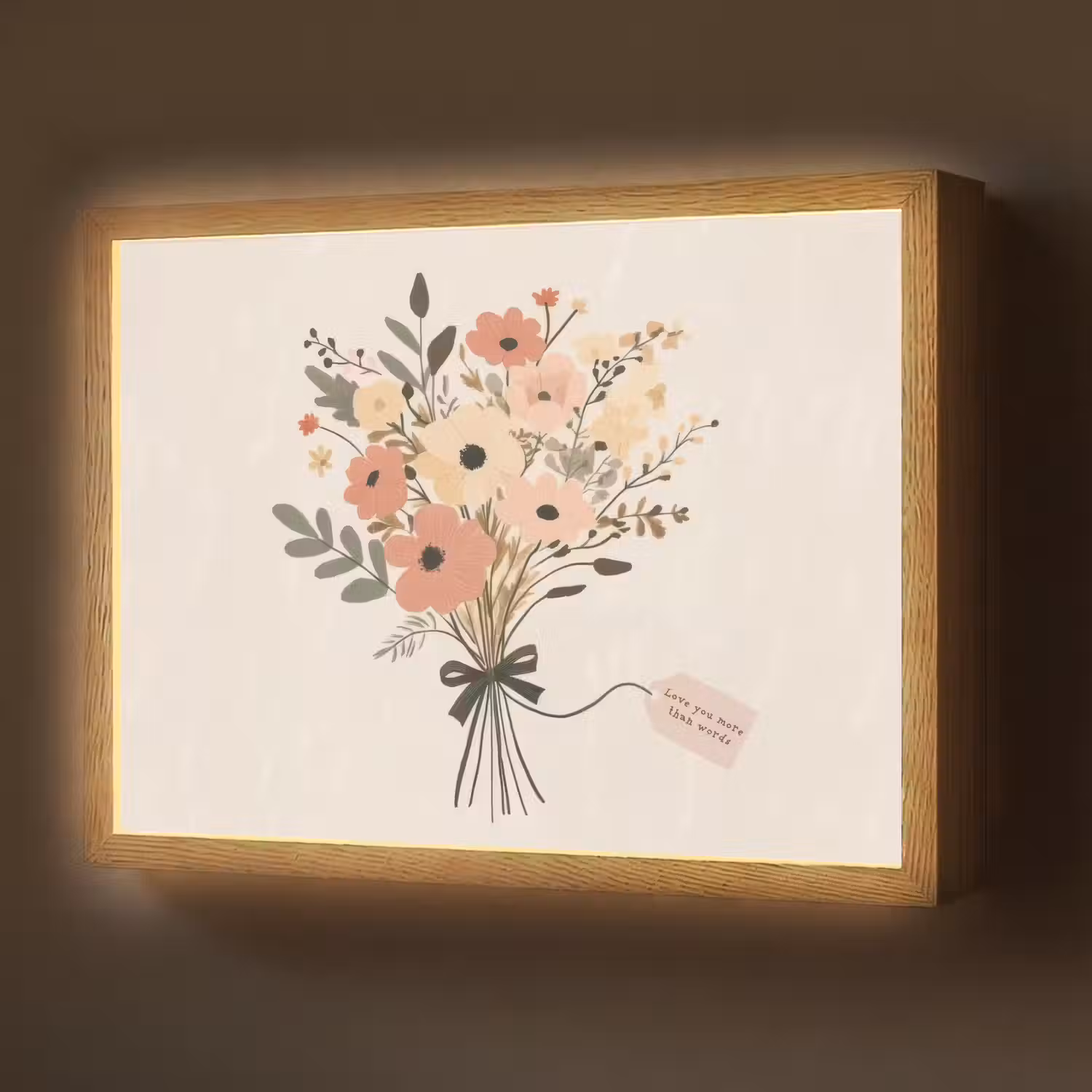 Bloemen - Quote - Beige - Lint Light Box met batterij (Wandlamp) middel -z3d_website