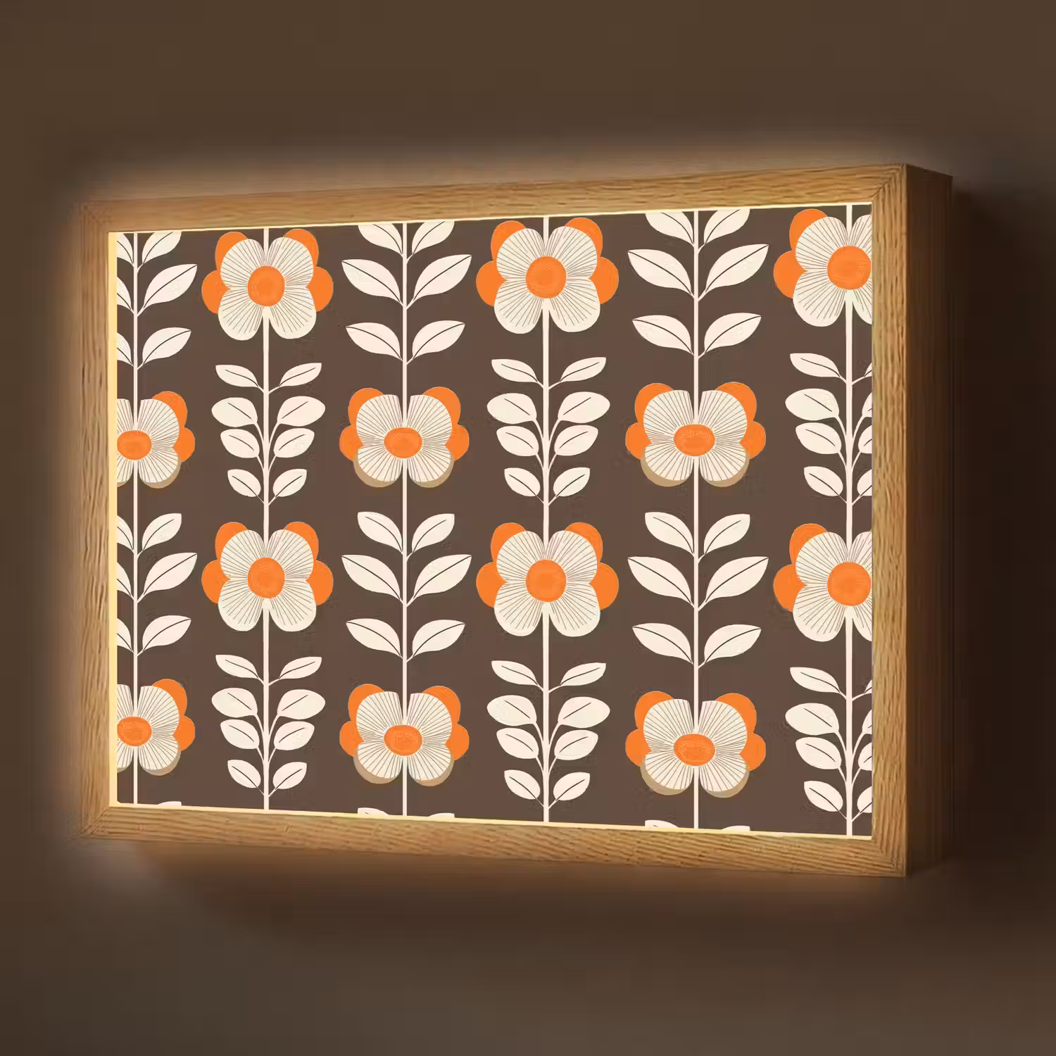 Bloemen - Retro - Bruin Light Box met batterij (Wandlamp) middel 907 -z3d_website