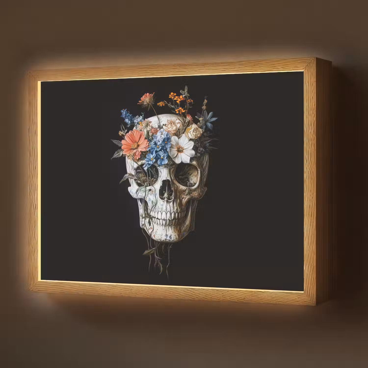 Bloemen - Schedel - Kleurrijk Light Box met batterij (Wandlamp) middel -z3d_website