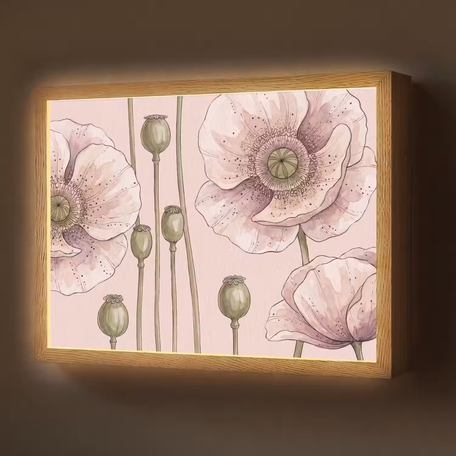 Bloemen - Zomer - Natuur - Aquarel - Roze Light Box met batterij (Wandlamp) middel -z3d_website