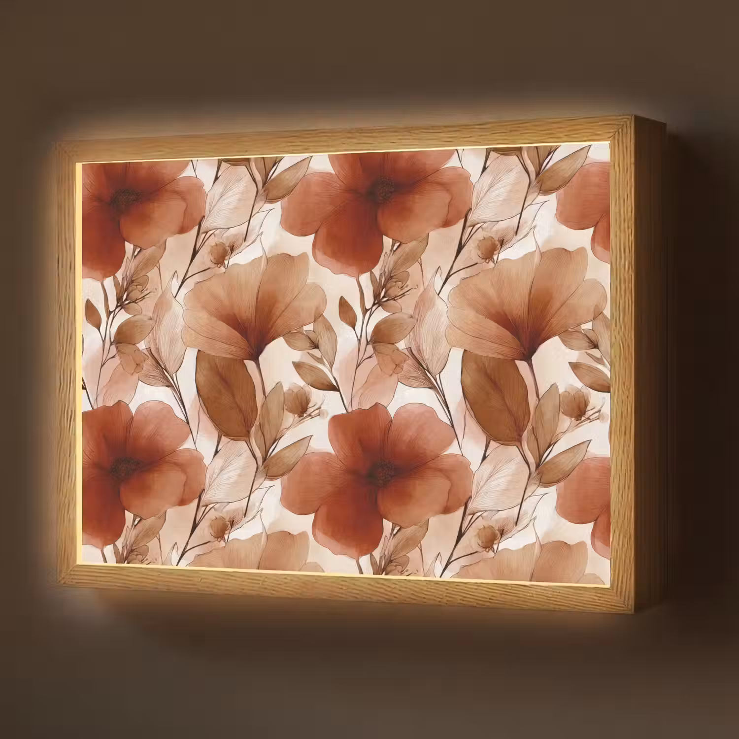 Bloemen - Aquarel - Botanisch - Terracotta Light Box met batterij (Wandlamp) middel 907 -z3d_website