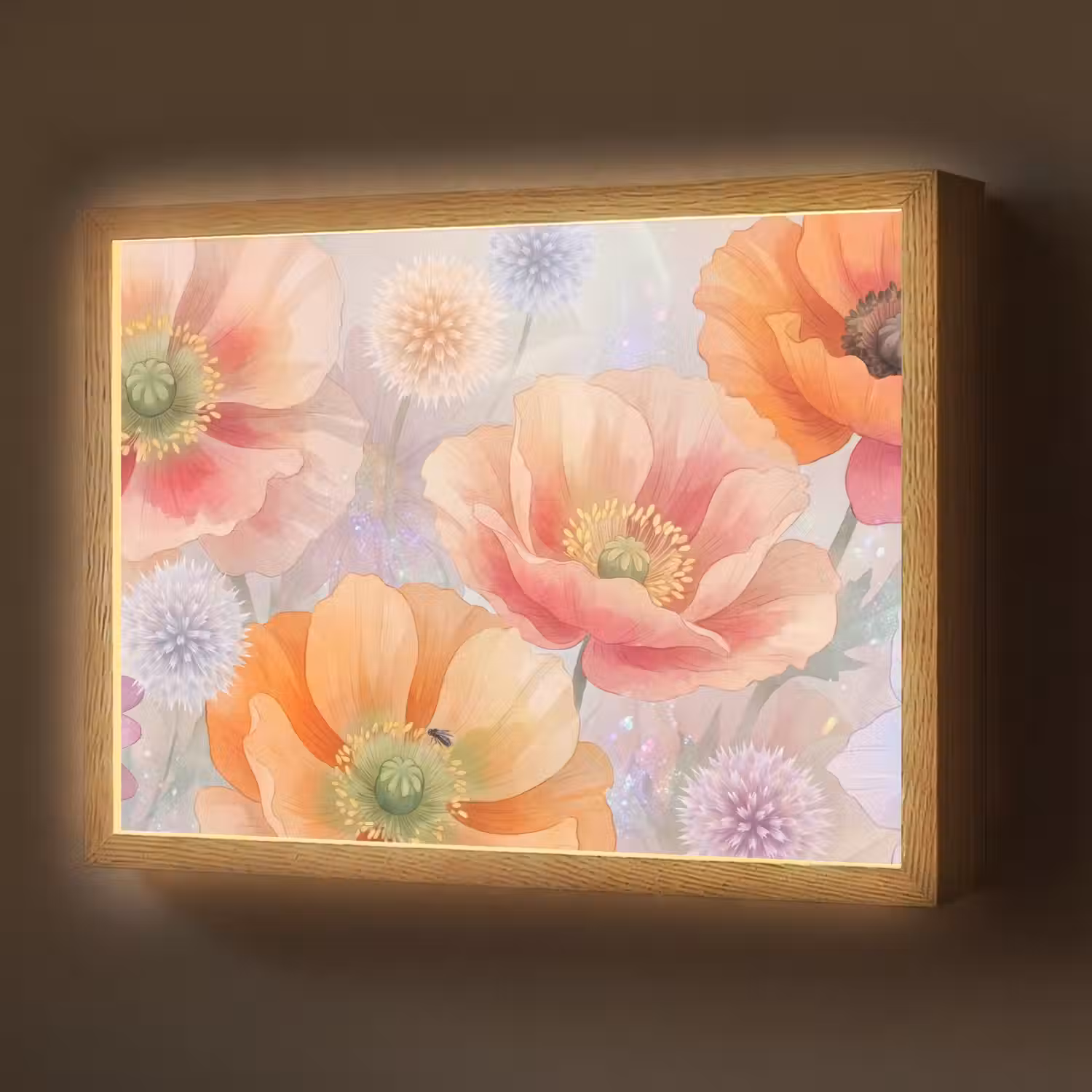 Bloemen - Aquarel - Natuur - Modern - Kleurrijk Light Box met batterij (Wandlamp) middel -z3d_website