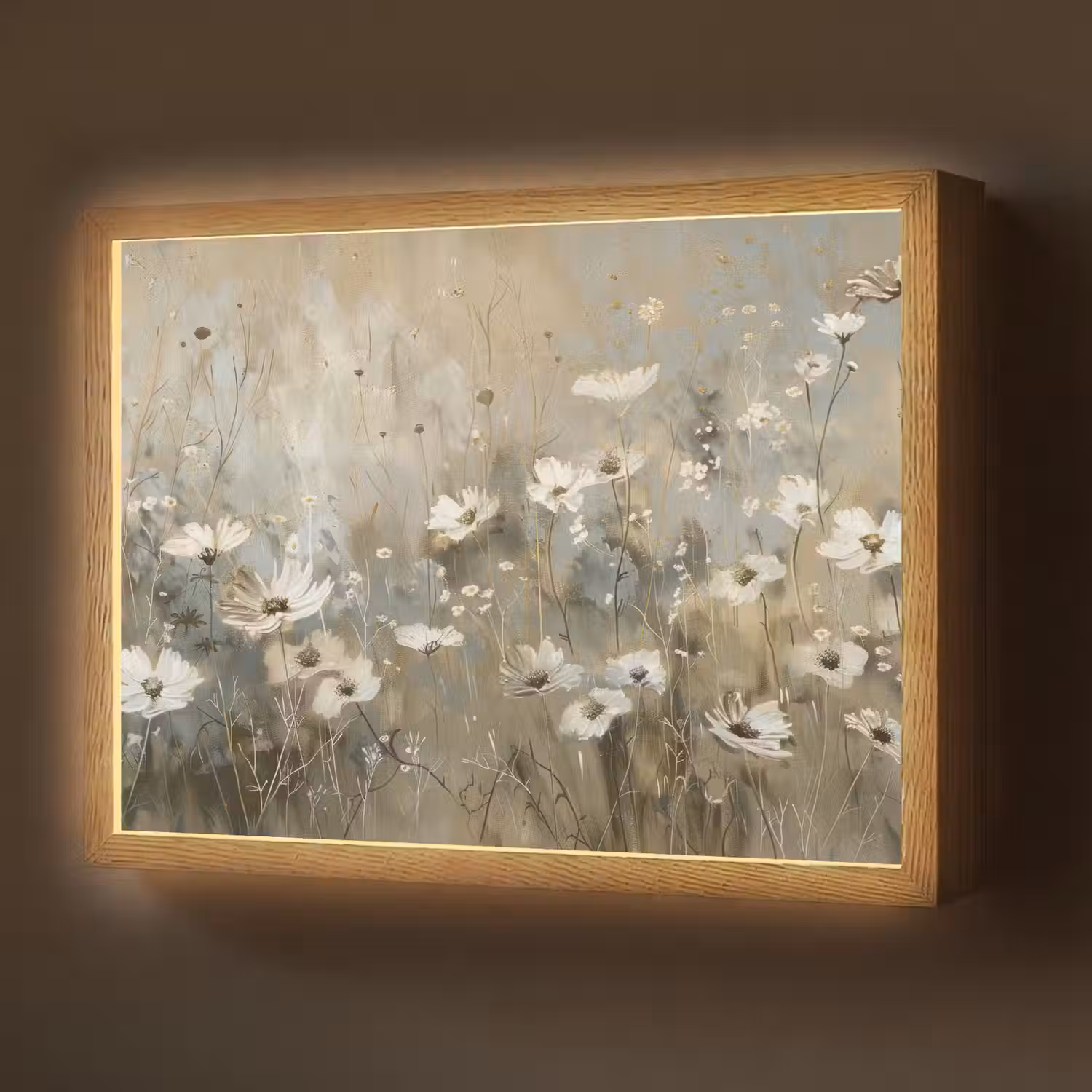 Bloemen - Wit - Natuur - Grijs - Modern Light Box met batterij (Wandlamp) middel -z3d_website