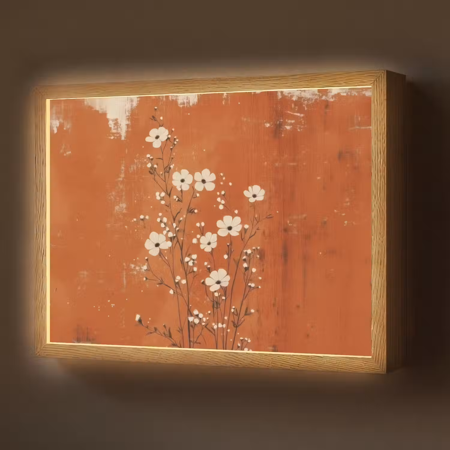 Bloemen - Wit - Subtiel - Roestkleur Light Box met batterij (Wandlamp) middel -z3d_website