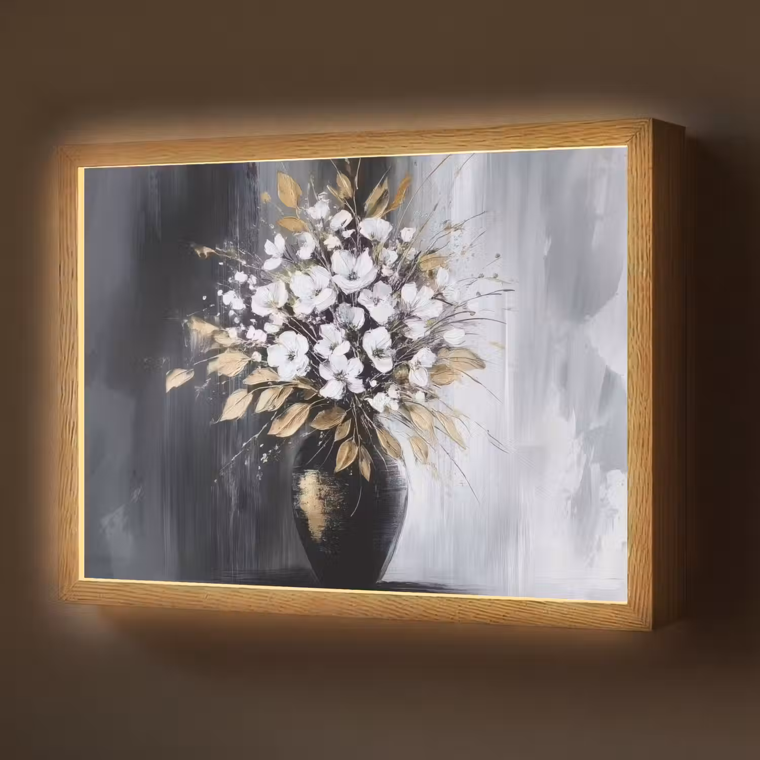 Bloemen - Wit - Vaas - Abstract Light Box met batterij (Wandlamp) middel -z3d_website