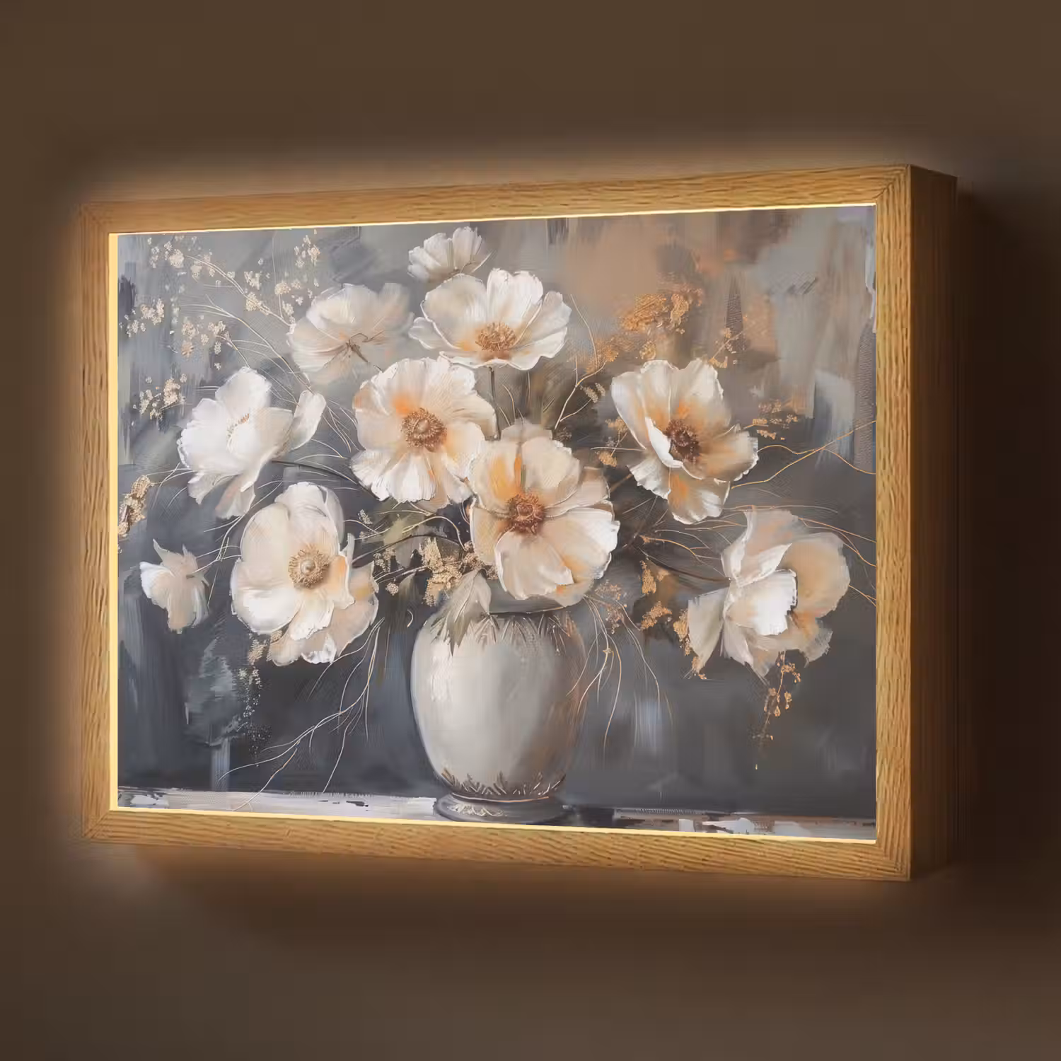 Bloemen - Wit - Vaas - Modern Light Box met batterij (Wandlamp) middel -z3d_website
