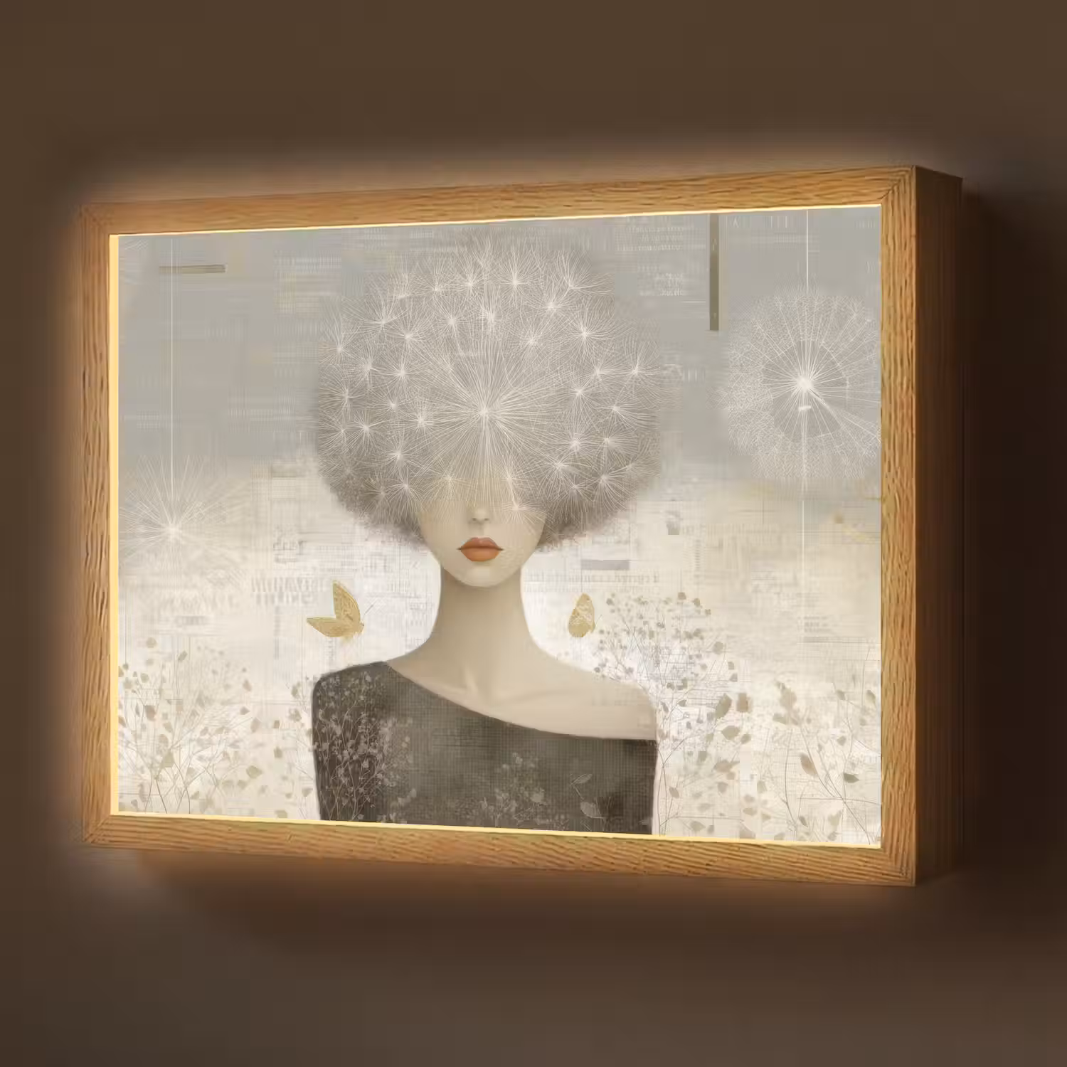 Pluis - Vrouw - Beige Light Box met batterij (Wandlamp) middel -z3d_website