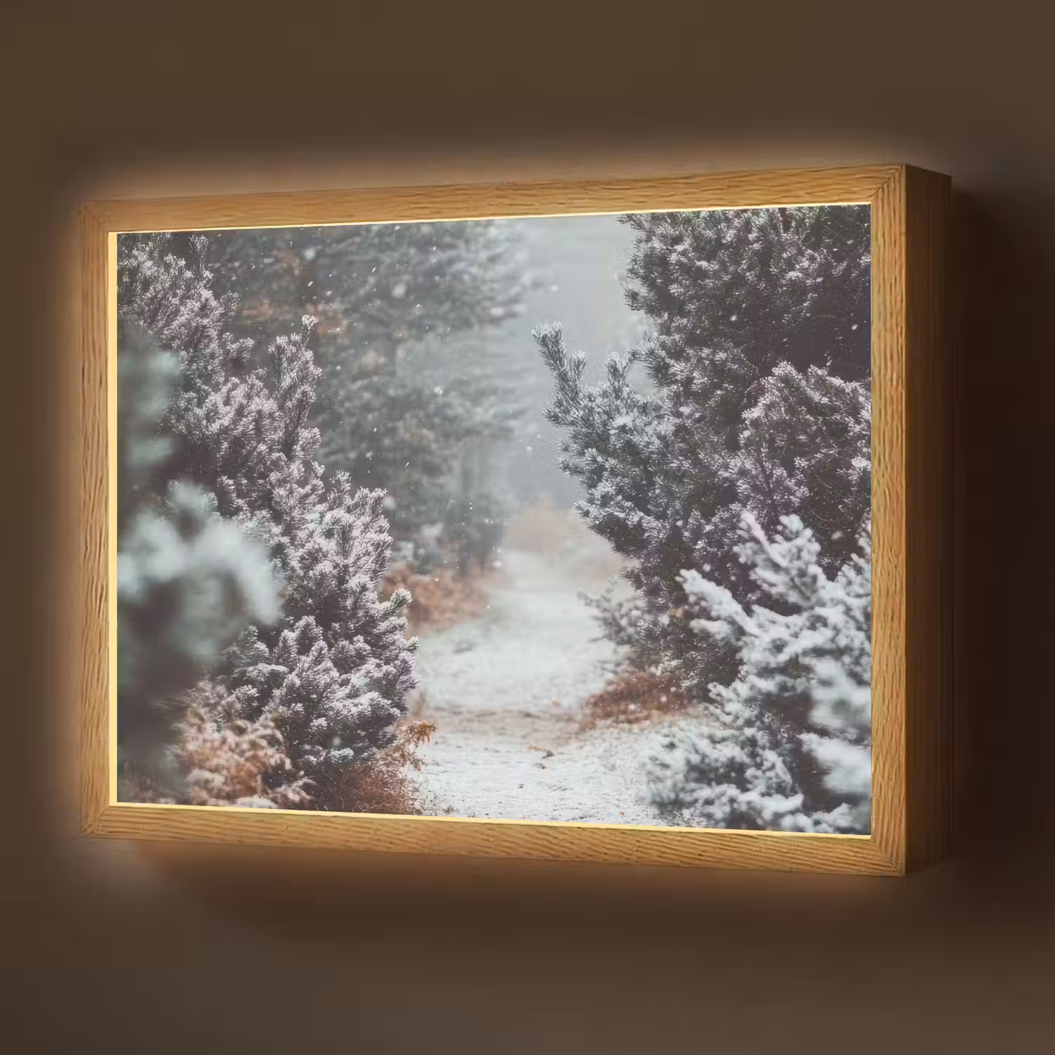 Bos - Winter - Bomen - Natuur - Pad - Sneeuw Light Box met batterij (Wandlamp) middel -z3d_website